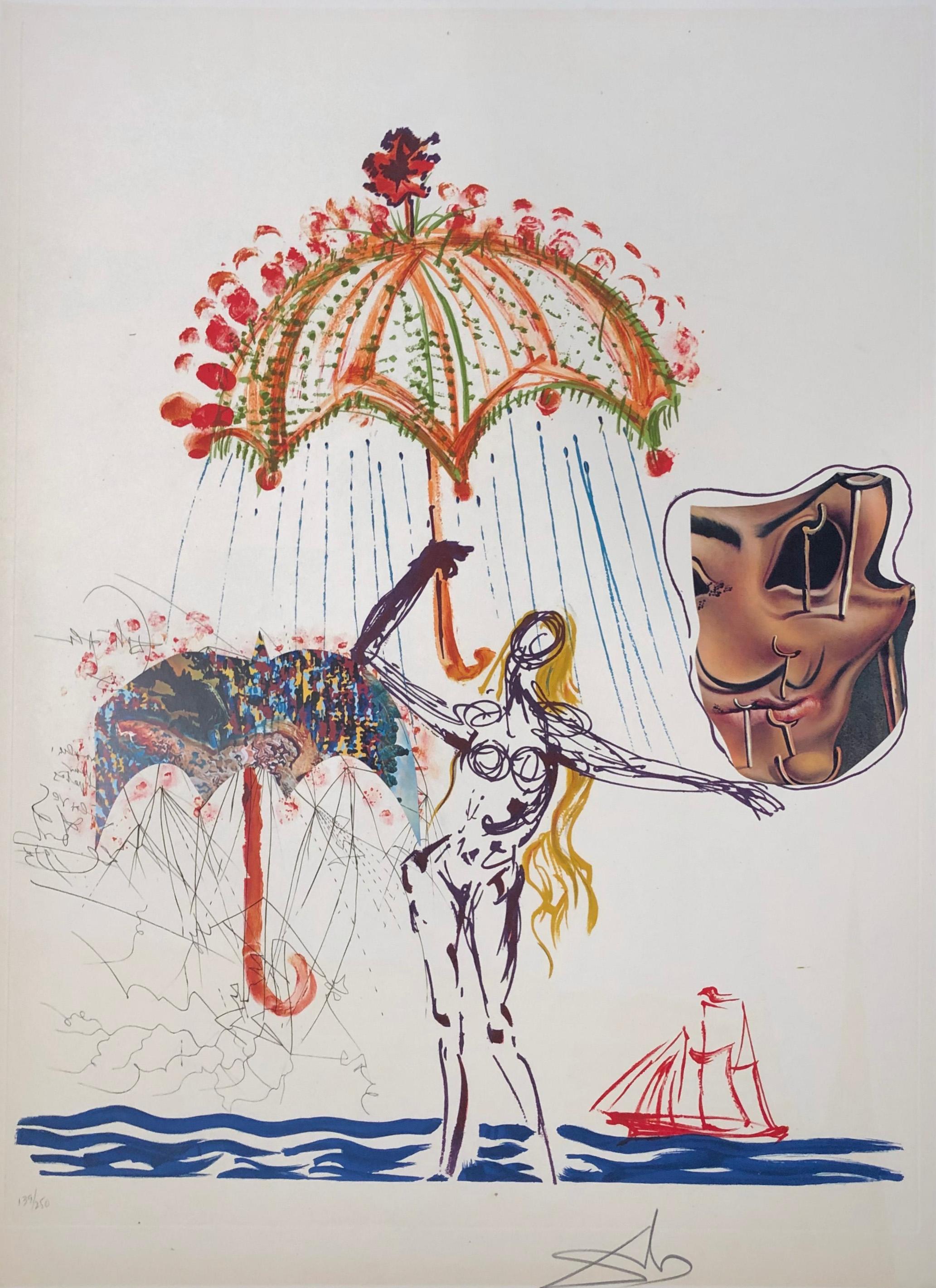 Salvador Dalí Landscape Print - Anti-Umbrella with Atomized Liquid