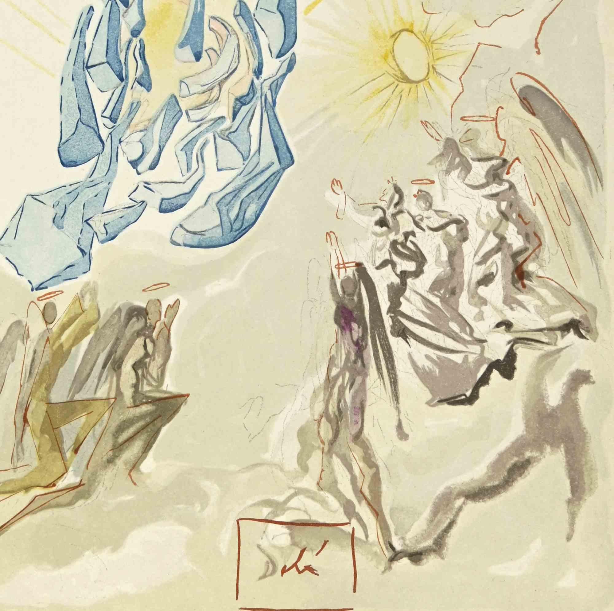 Apotheose der Jungfrau Maria – Holzschnitt – 1963 – Print von Salvador Dalí