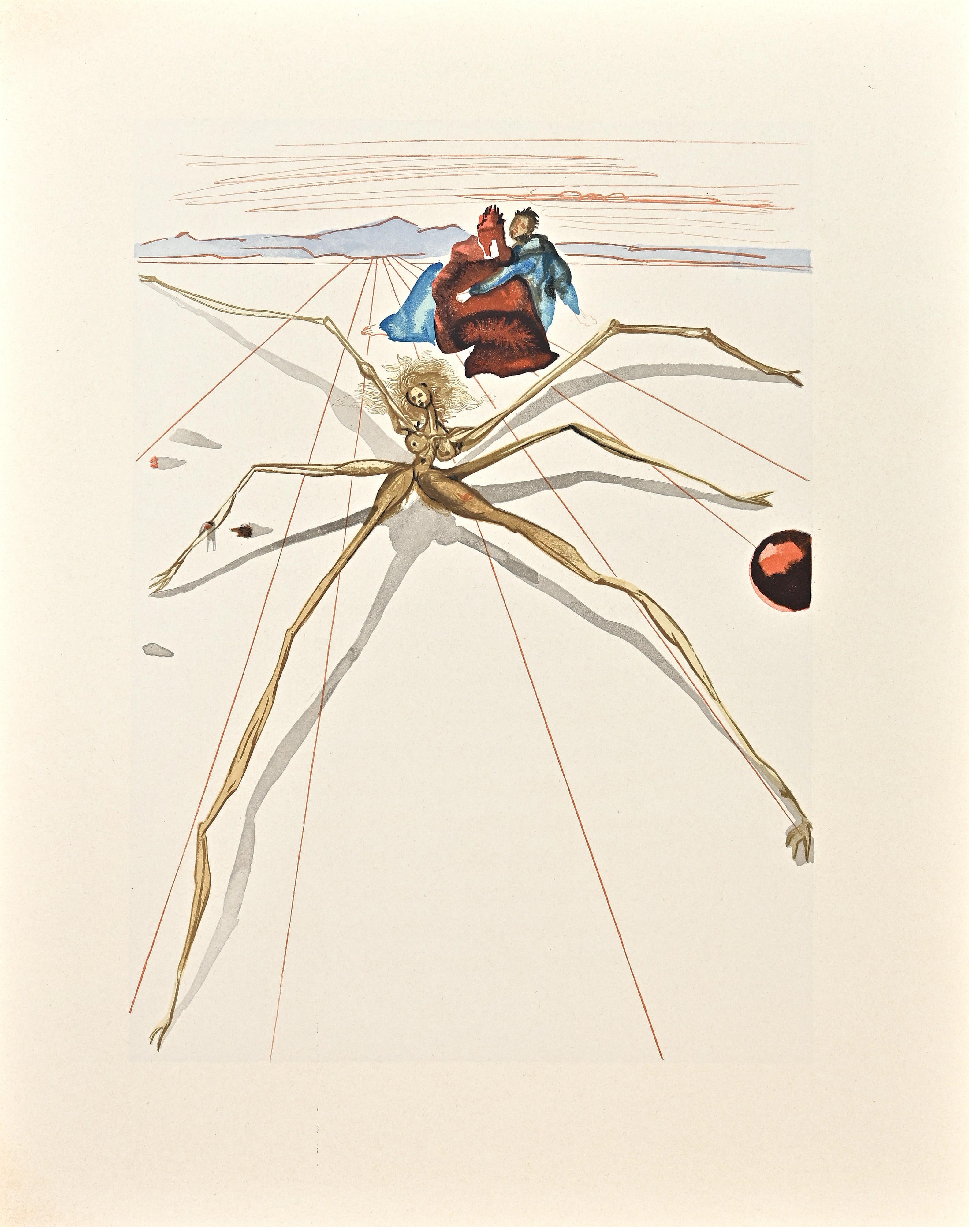 Salvador Dalí Figurative Print - Arachne - Original Woodcut Print attr. to Salvador Dalì - 1963