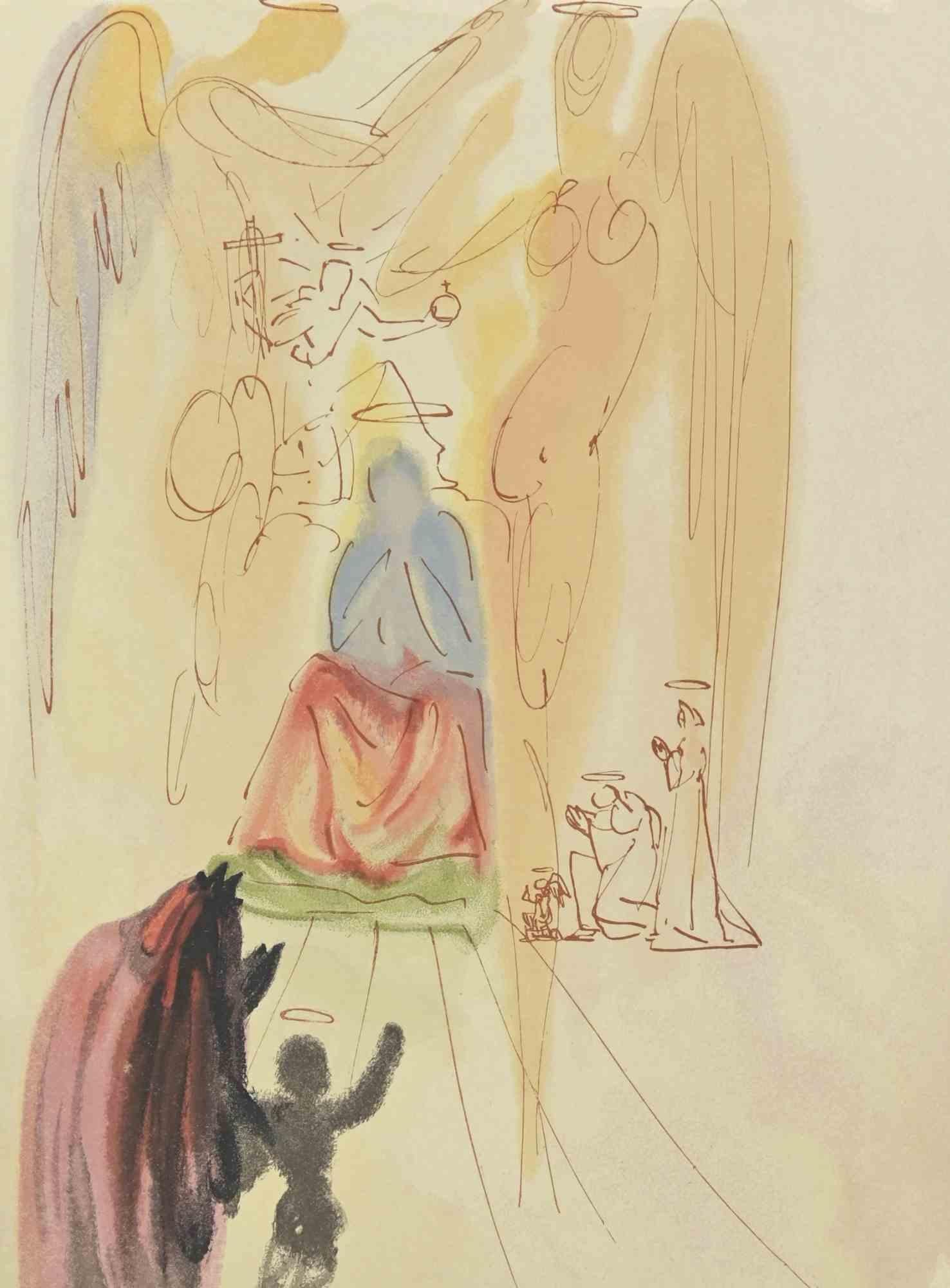 Beatrice und der Triumph der Heiligen  - Holzschnitt  - 1963 – Print von Salvador Dalí