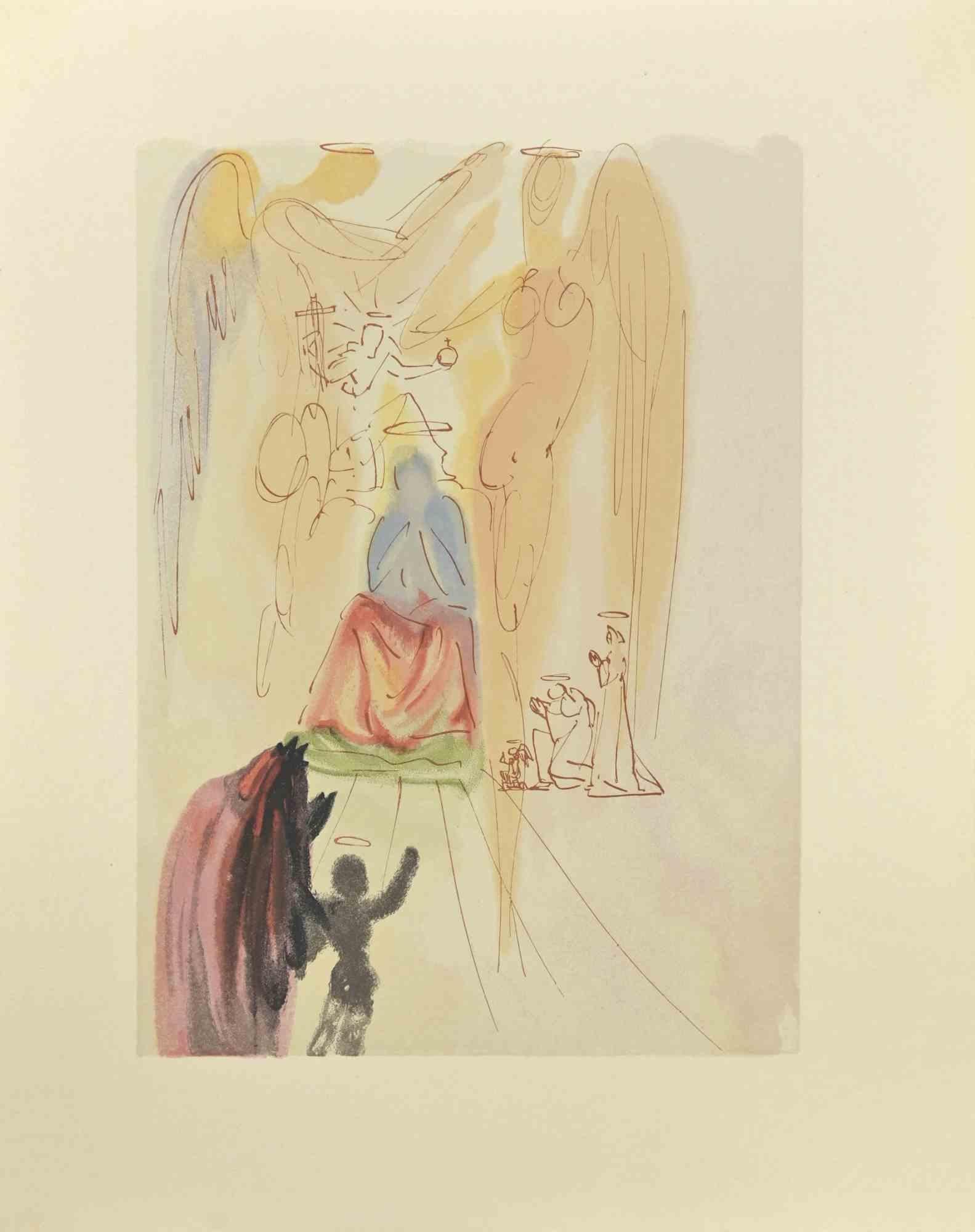 Salvador Dalí Figurative Print - Beatrice and the Triumph of the Saints  - Woodcut  - 1963