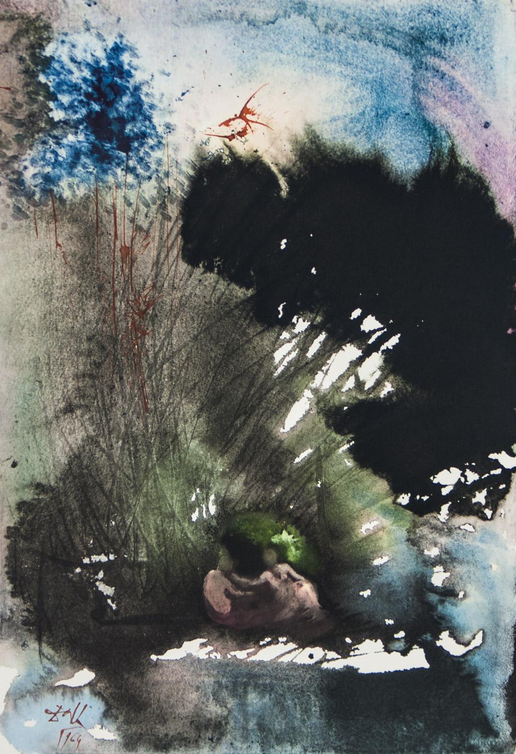 Abstract Print Salvador Dalí - La Biblia Sacra Man and Woman in the Garden of Pleasure, lithographie originale Salvado