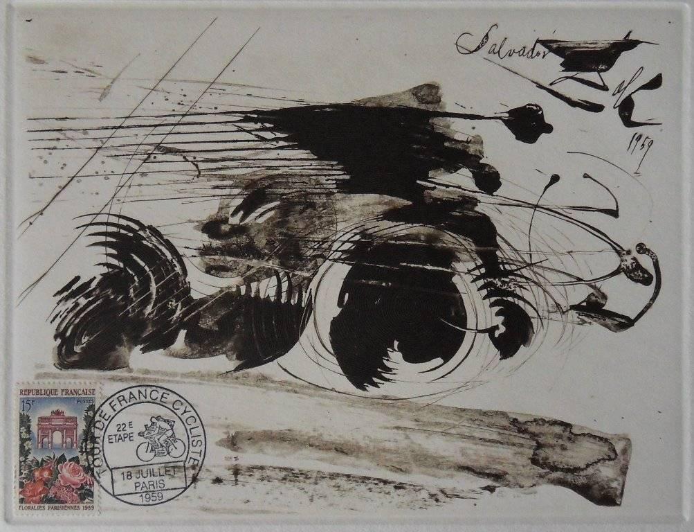 Salvador Dalí Figurative Print - Bicycle, Tour de France 1959 - Original etching - 100 copies