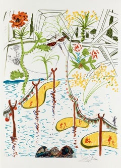 Vintage Biological Garden, Limited Edition Lithograph & Collage, Salvador Dali