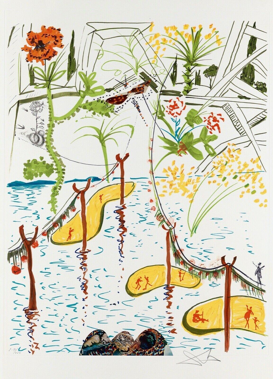 Biological Garden, Limited Edition Lithograph & Collage, Salvador Dali