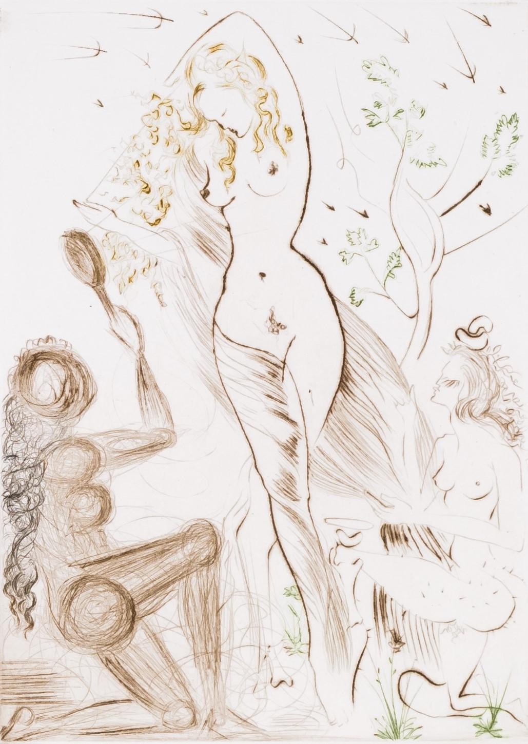 Blanchefleur, 1972 (Le Decameron, planche H) - Gris Figurative Print par Salvador Dalí