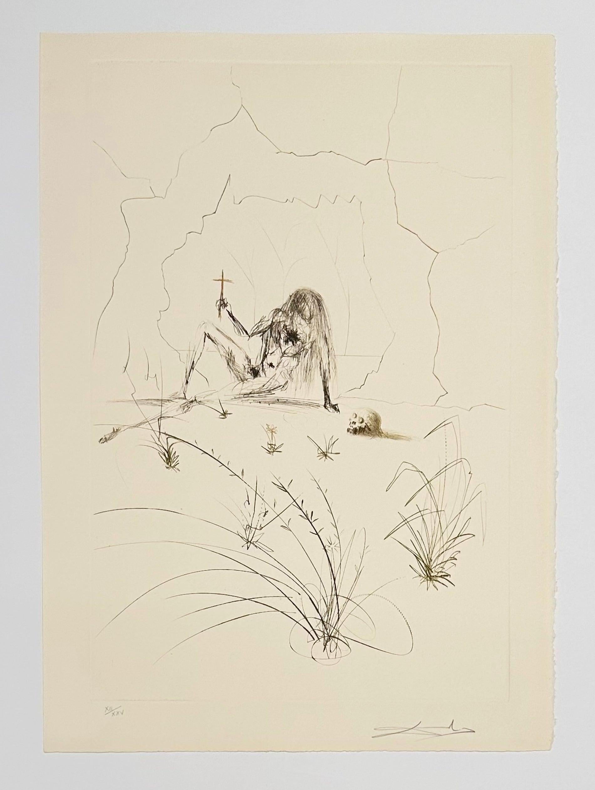 Artist: Salvador Dali
Title: Brother Ogrin, the Hermit
Portfolio: Tristan and Iseult
Medium: Color engraving
Year: 1970
Edition: XII/XXV
Frame Size: 25 1/4