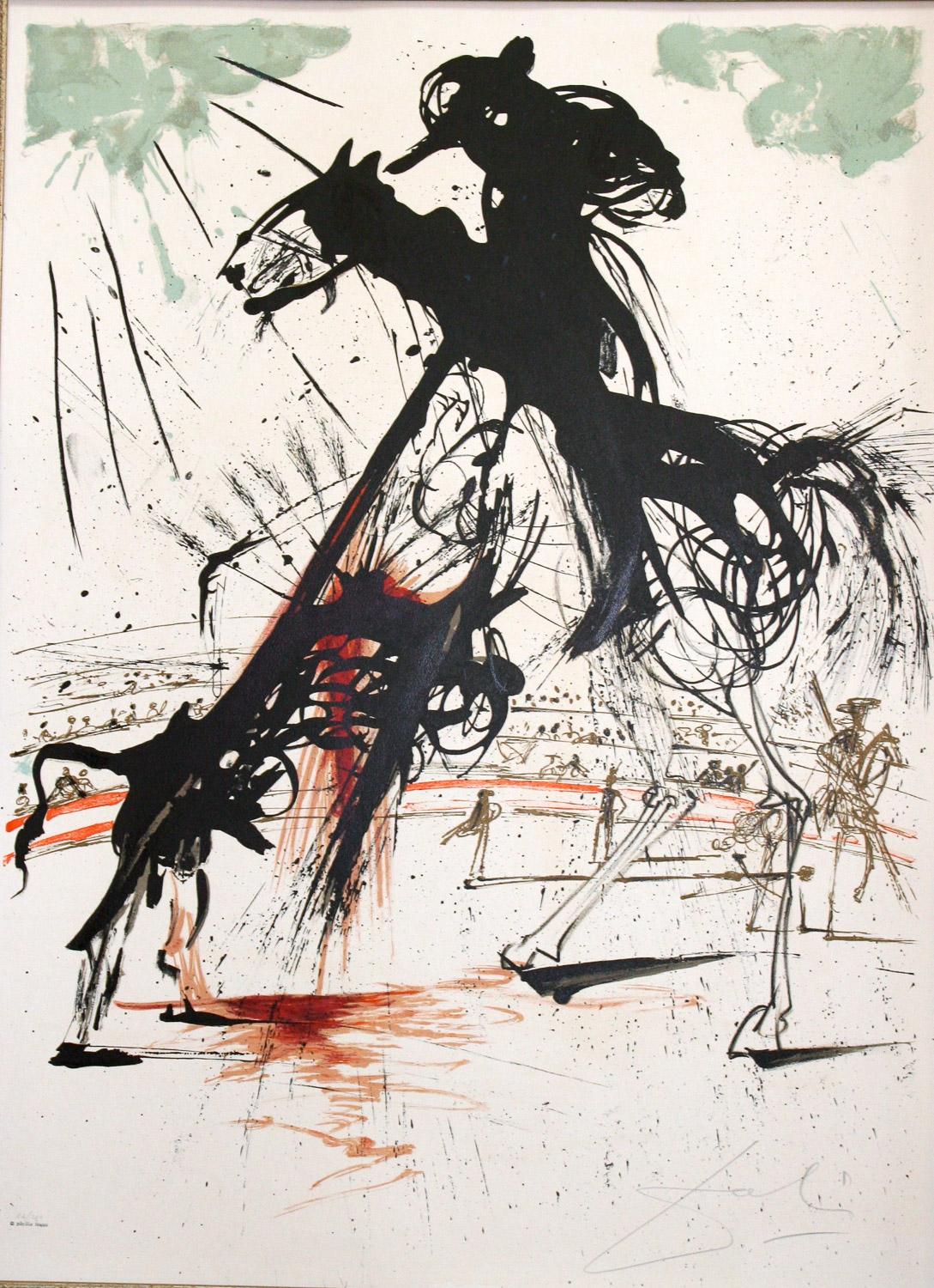       Corrida nº 5 es una litografía original firmada y de edición limitada ( 4/300 ) de Salvador Dalí de la Suite Taureaumachie de cinco litografías originales. Publicado por Phyllis Lucas 1966. El Matador de toros ( Toreno en español ), que es el