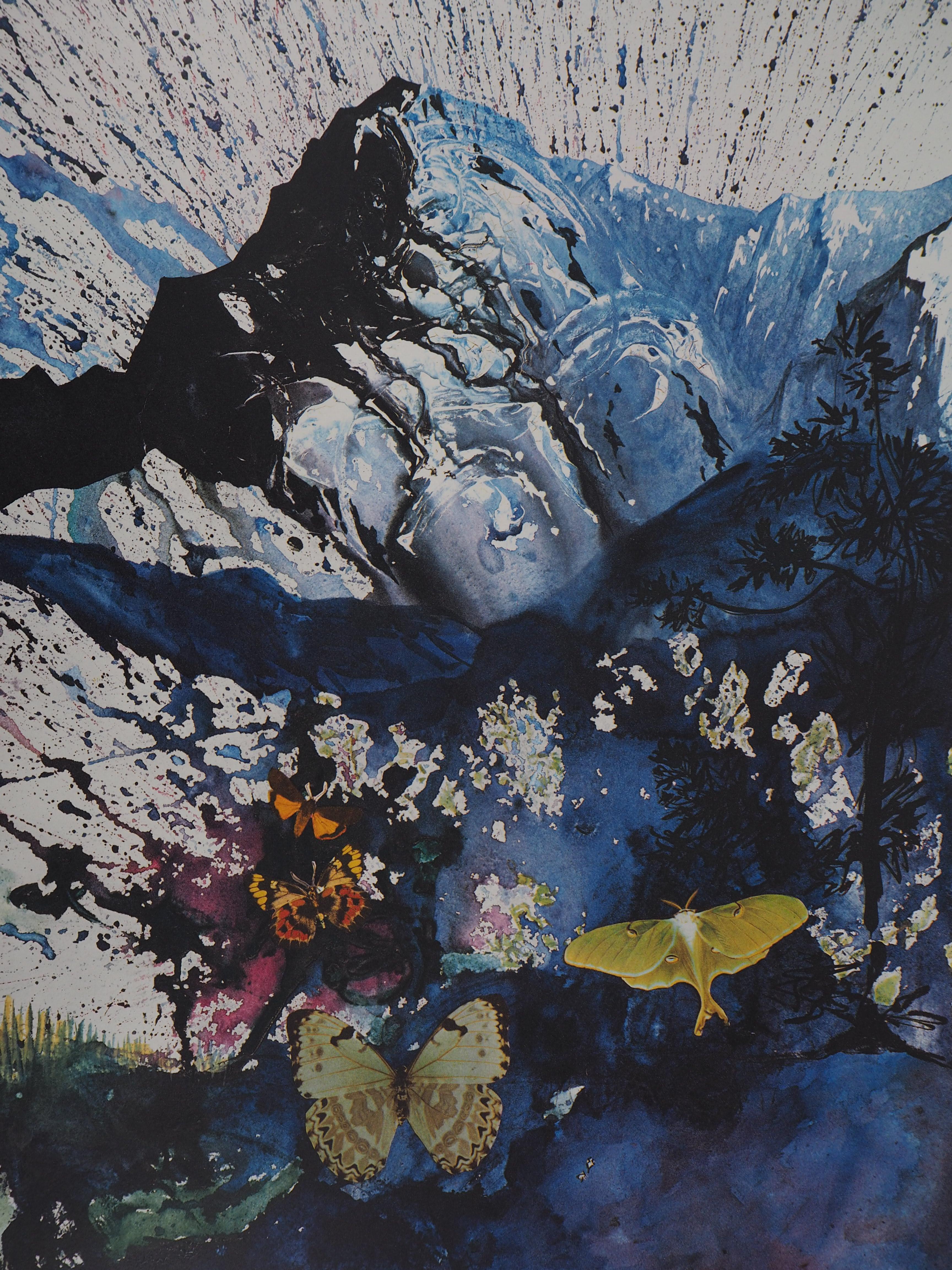 Schmetterlingsgarnitur: Les Alpes – Heliogravur – 1969 (Fund #69-2 C) (Schwarz), Landscape Print, von Salvador Dalí