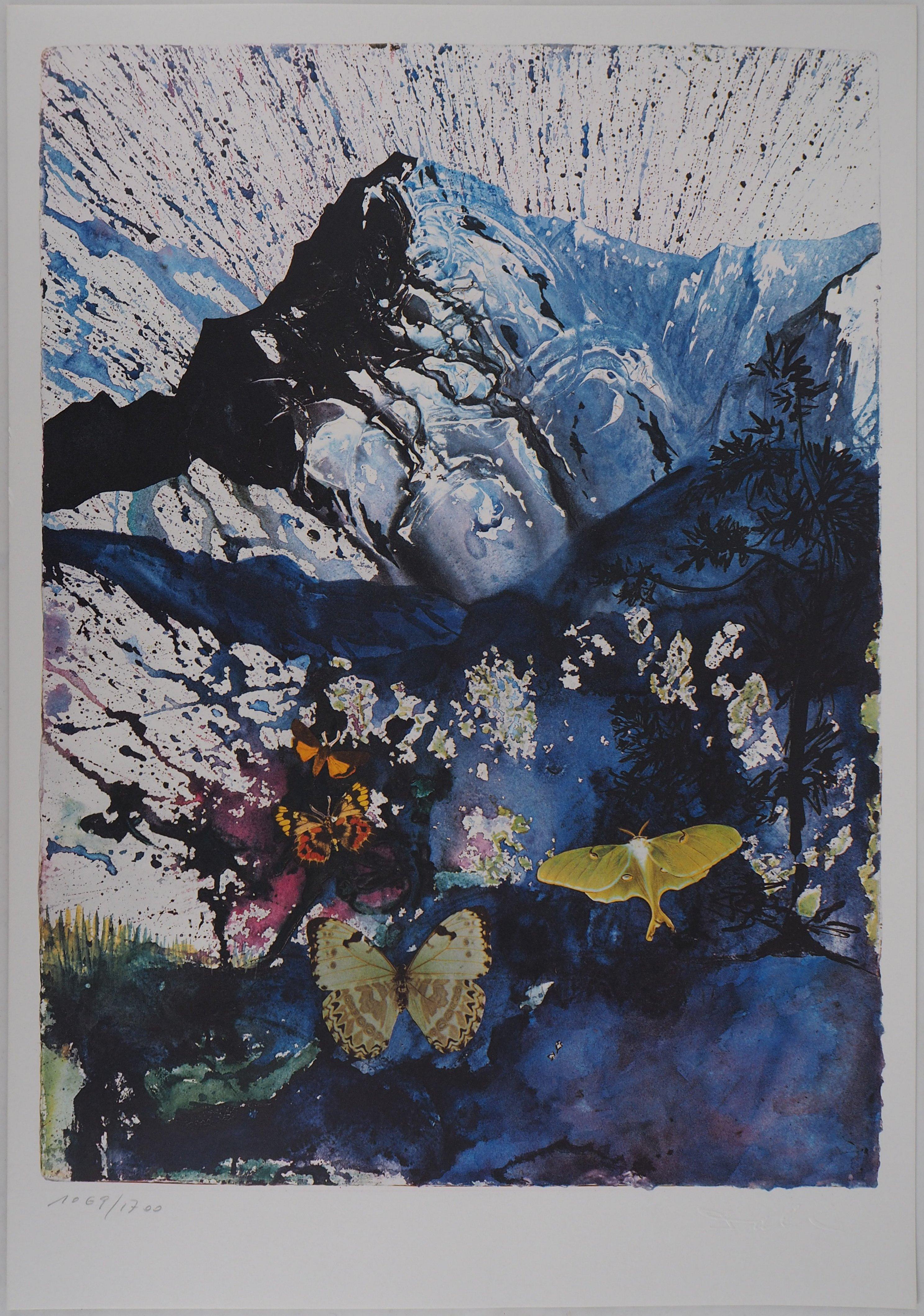 Salvador Dalí Landscape Print - Butterfly suite : Les Alpes - heliogravure - 1969 (Field #69-2 C)