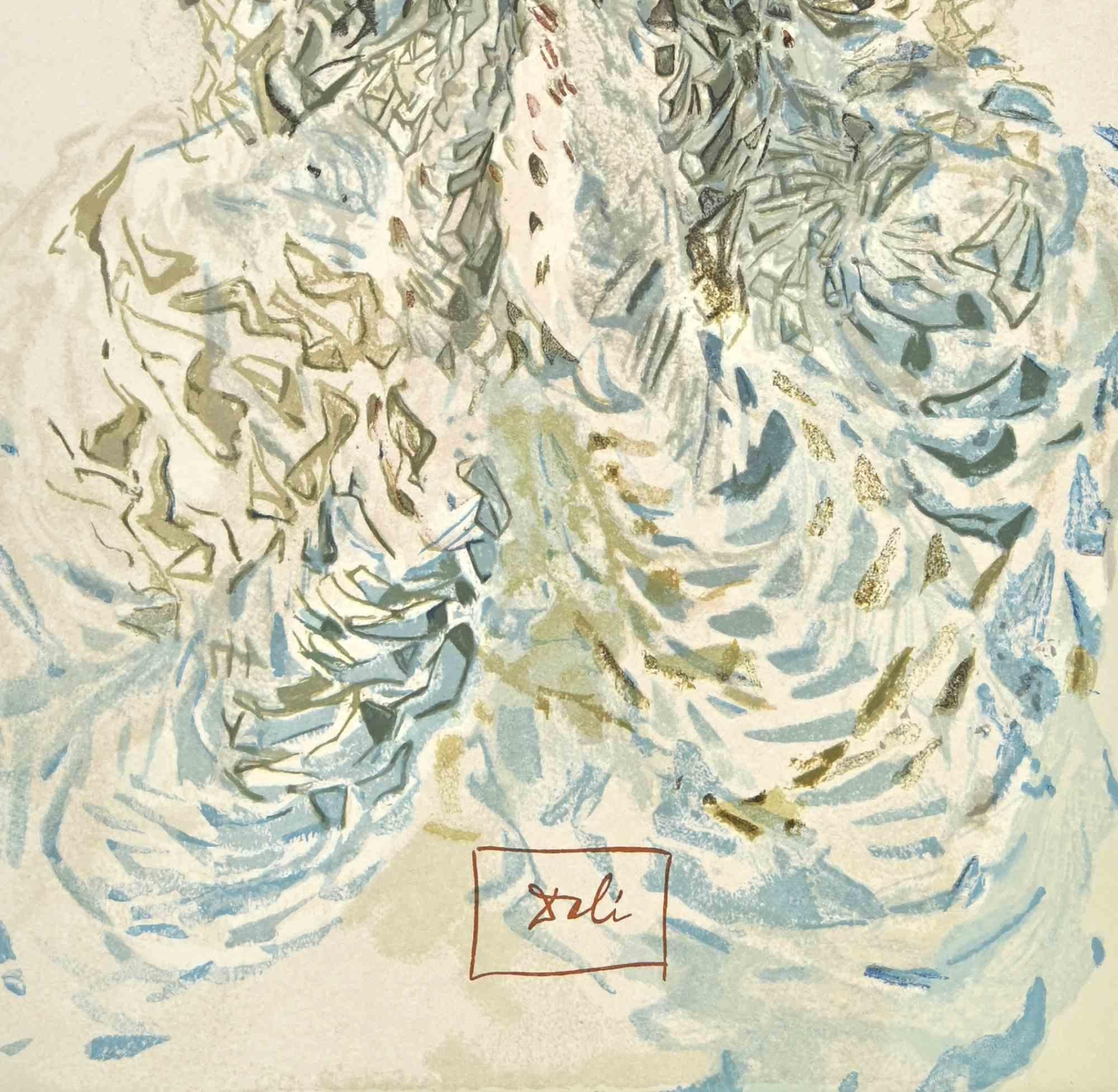 Cacciaguida sieht Dantes Verbannung in Gott - Holzschnitt - 1963 – Print von Salvador Dalí