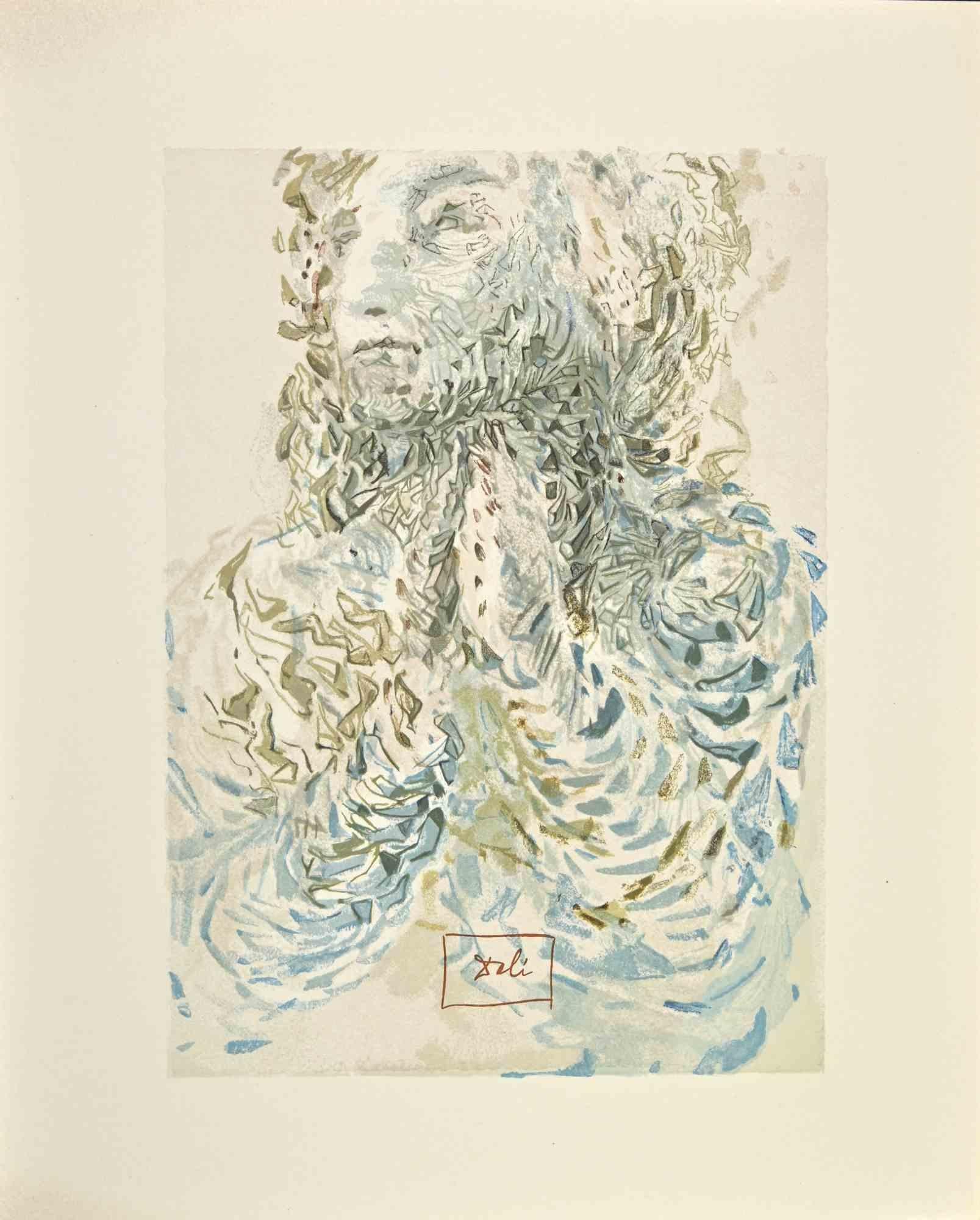 Salvador Dalí Figurative Print - Cacciaguida Sees Dante’s Exile in God - Woodcut - 1963