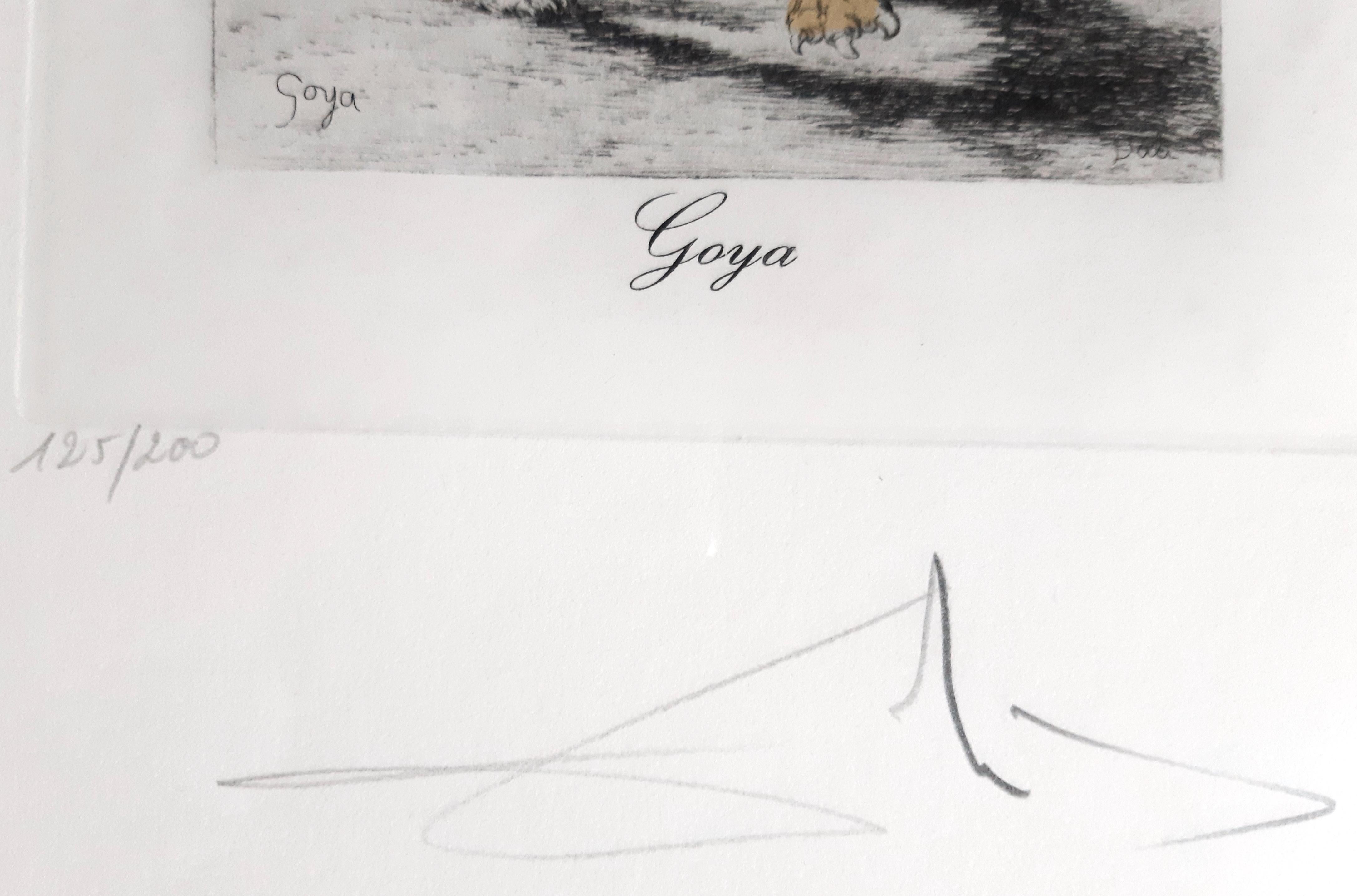 „ Capricho de Goya n63 – Hliogravur und Pochoir von S. Dal – 1977 (Surrealismus), Print, von Salvador Dalí