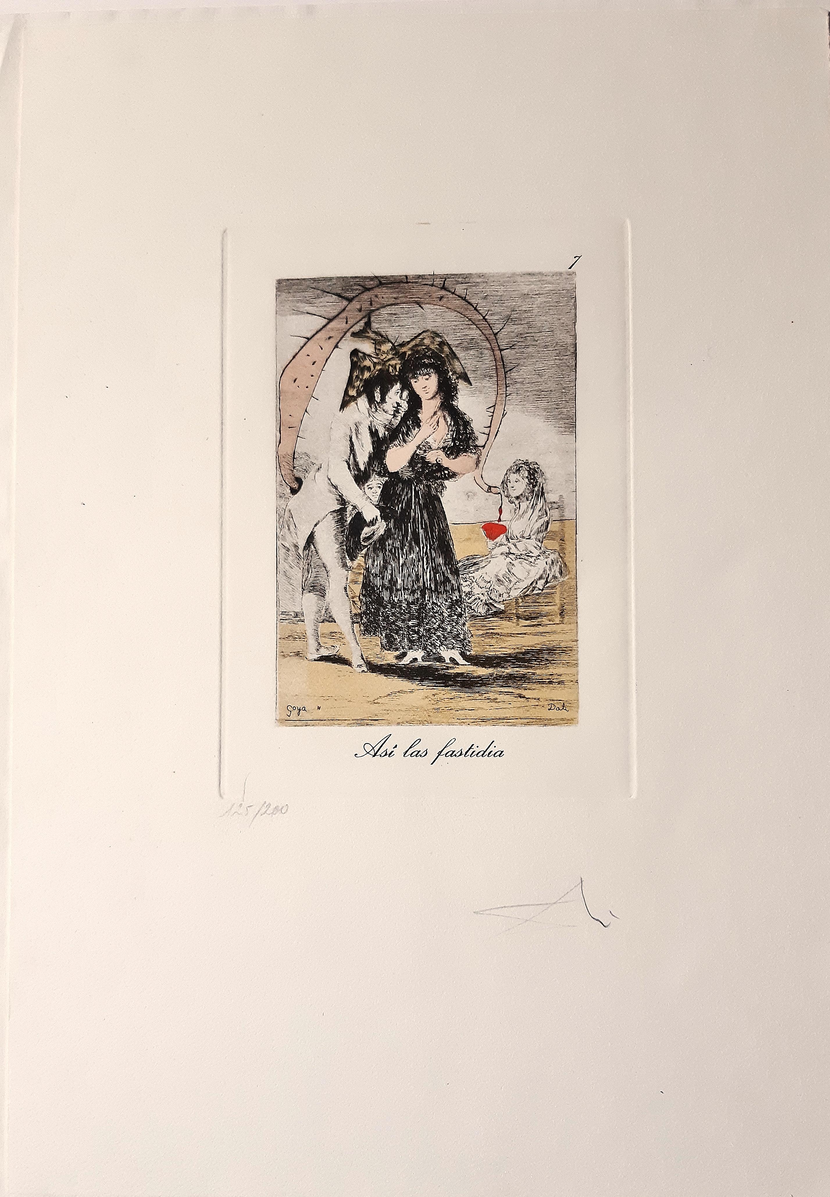 Salvador Dalí Figurative Print – Capricho de Goya n7 – Hliogravur und Pochoir von S. Dal, 1977