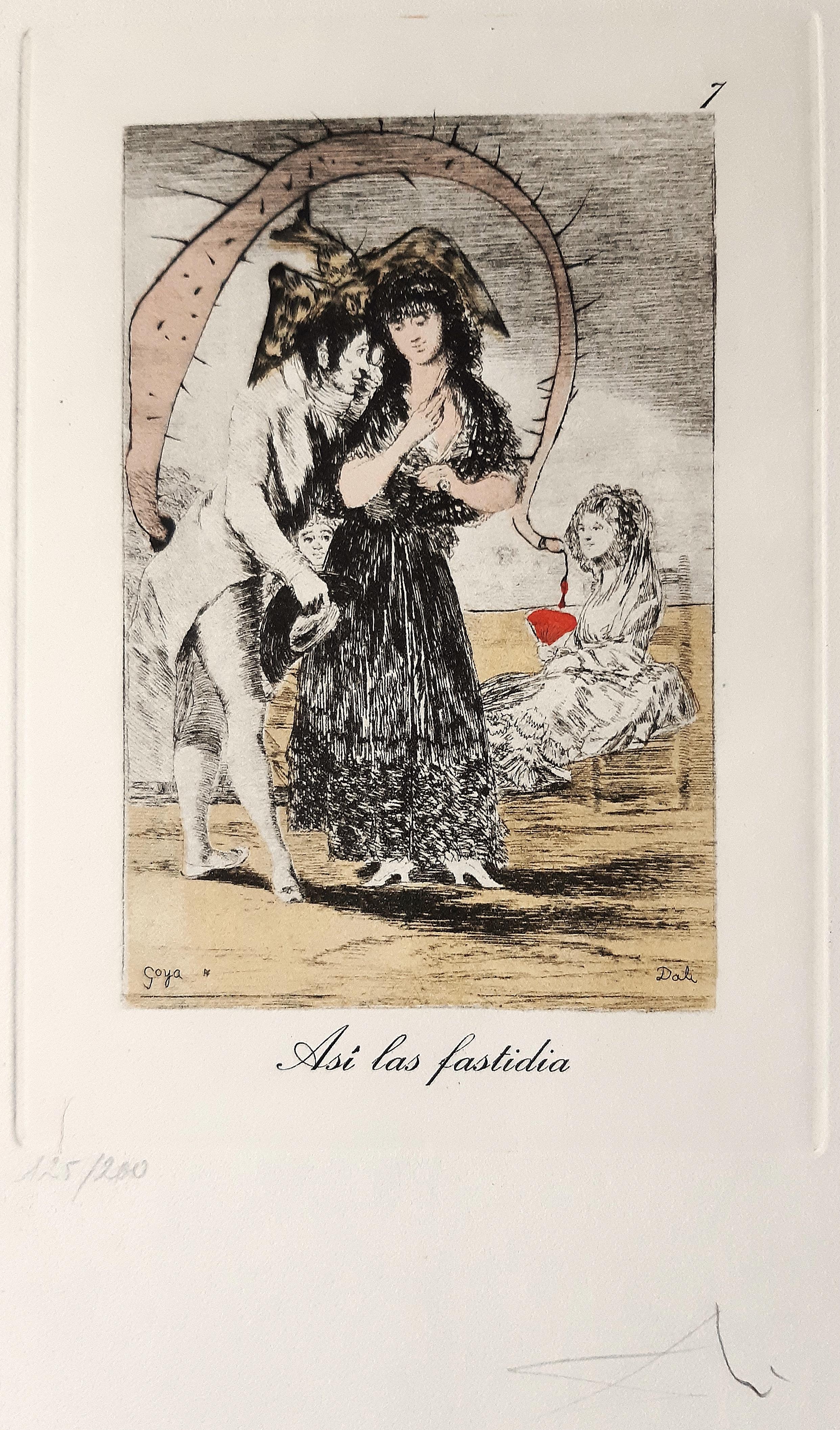 Capricho de Goya n°7 - Héliogravure e Pochoir attr. a S. Dalì - 1977 - Print di Salvador Dalí