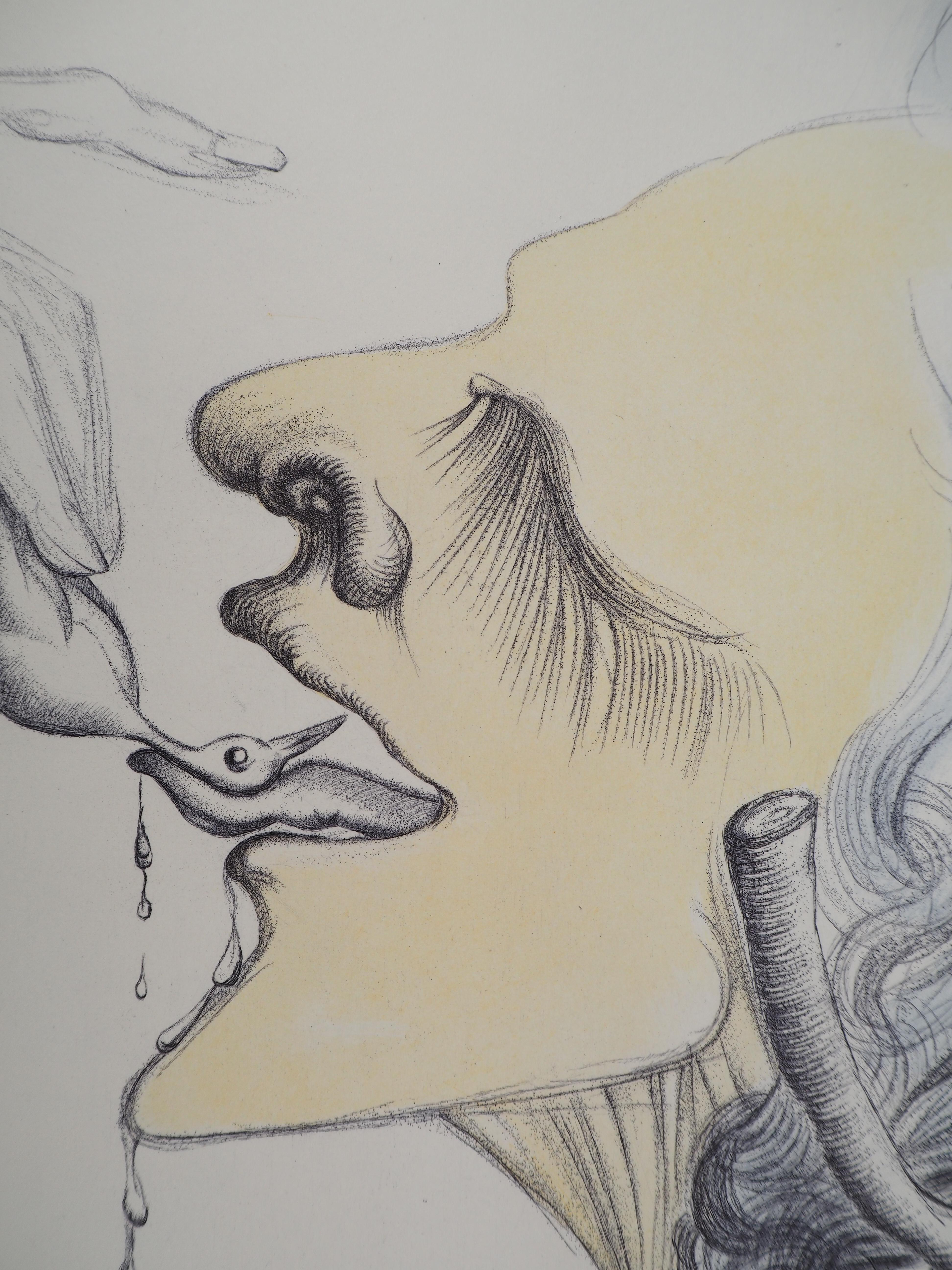 Casanova : Uccello sulla lingua - Incisione originale (Campo #67-4 F) - Figurative Print Grigio di Salvador Dalí