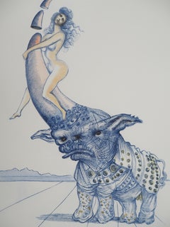 Casanova : Nude with Rhinoceros - Original etching (Field #67-4 N)