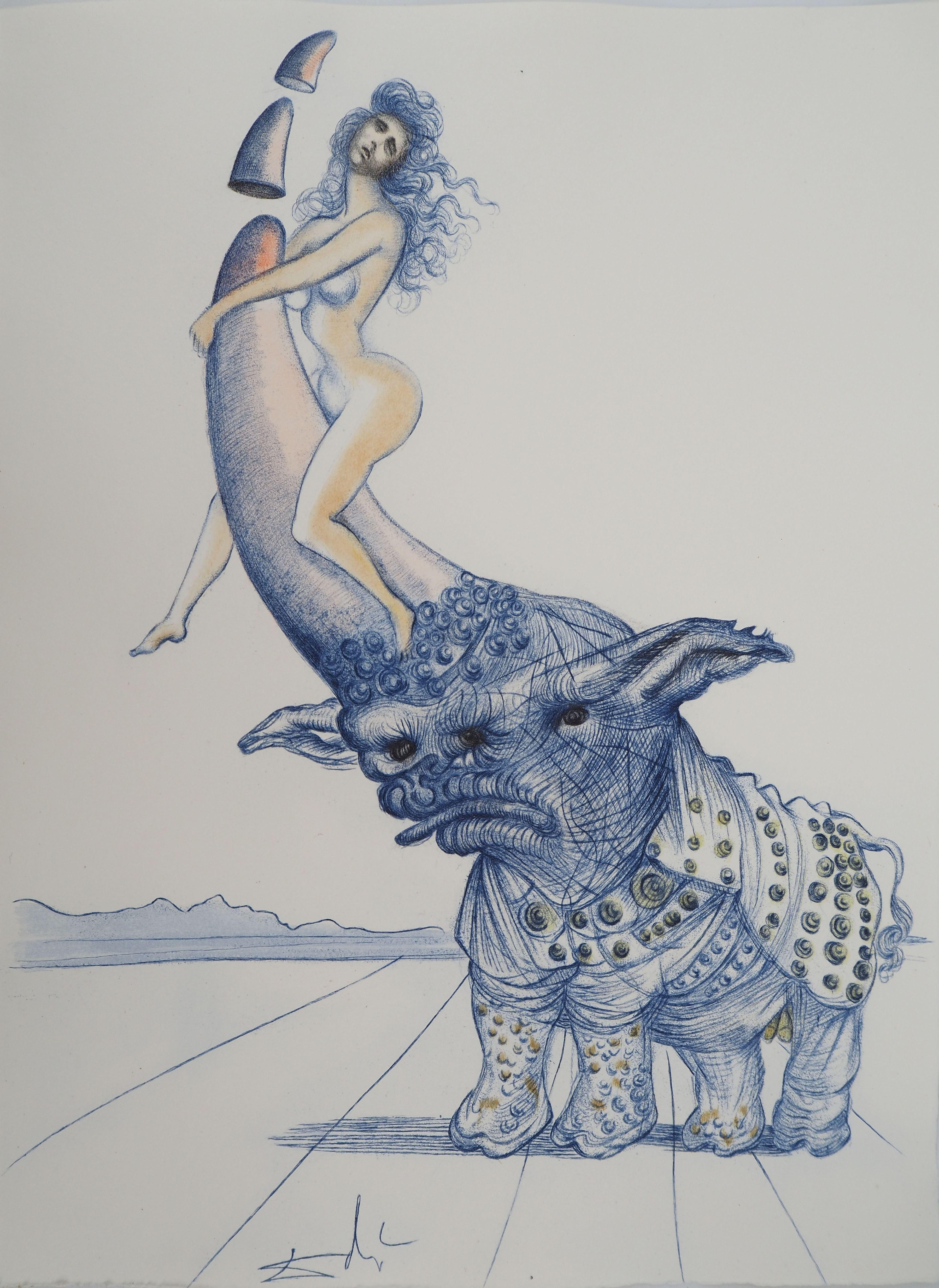 Nude Print de Salvador Dalí - Casanova : Desnudo con Rinoceronte - Grabado original (Campo #67-4 N)
