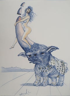 Casanova : Desnudo con Rinoceronte - Grabado original (Campo #67-4 N)