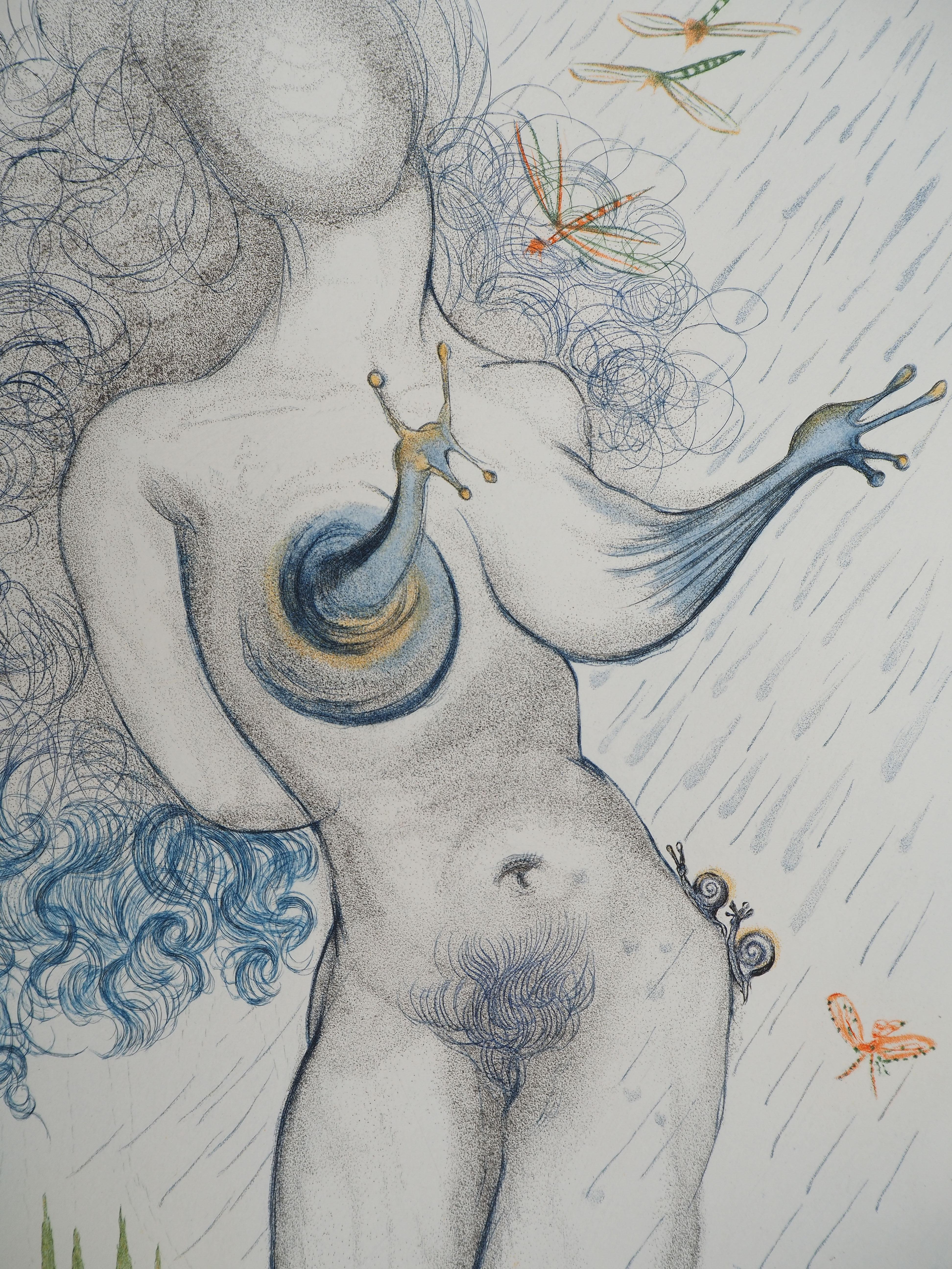 Casanova : Signora delle lumache - Incisione originale (Campo #67-4 K) - Nude Print Grigio di Salvador Dalí