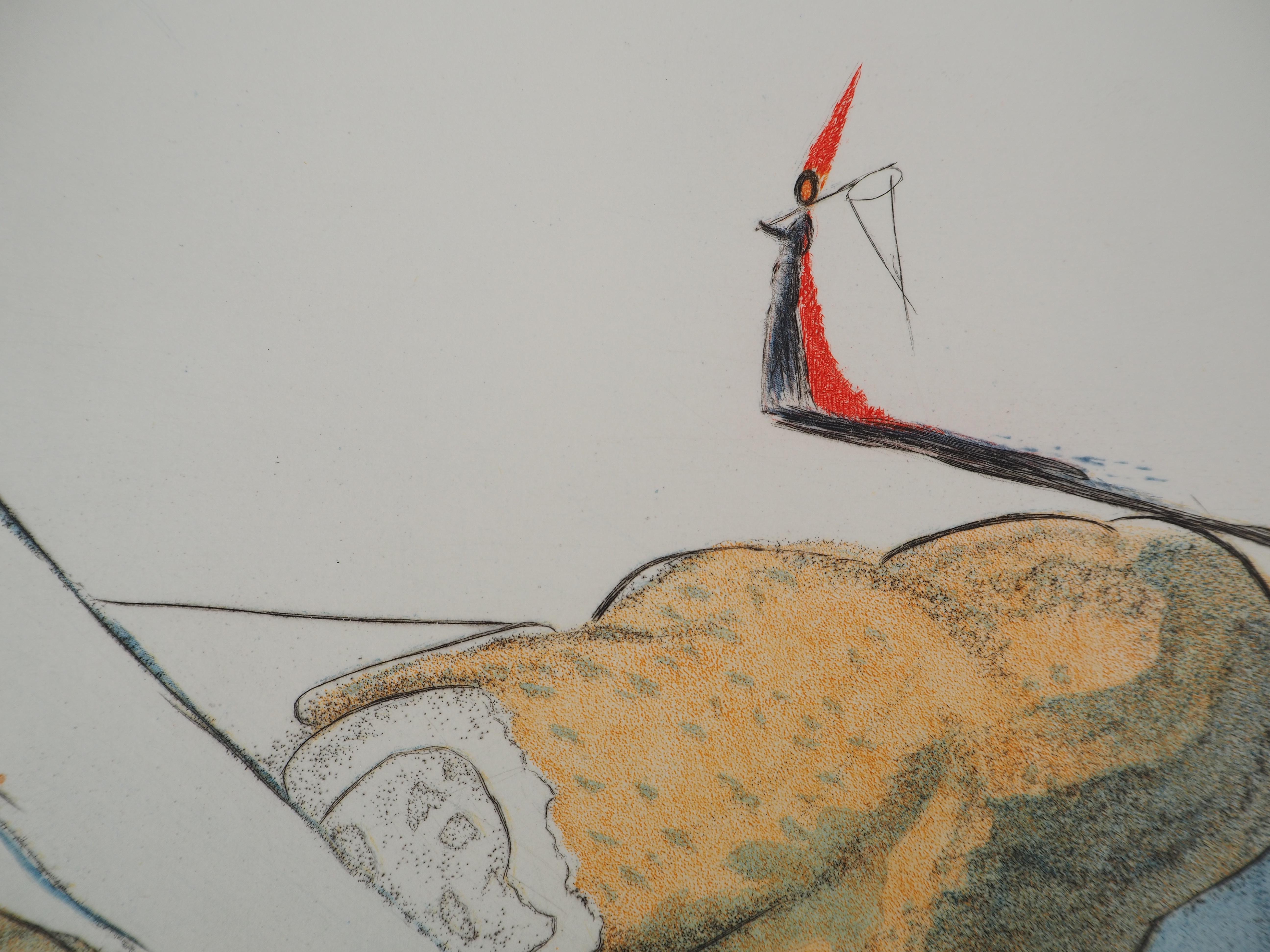 Salvador DALI (1904-1969)
Casanova : Sommelier dell'amore con il cetriolo, 1967

Incisione originale
Firmato nel piatto
Su Vellum Rives 38 x 28 cm (c. 14,9 x 11 pollici)

RIFERIMENTI :
- Catalogo ragionato Campo #67-4 E
- Catalogo ragionato Michler