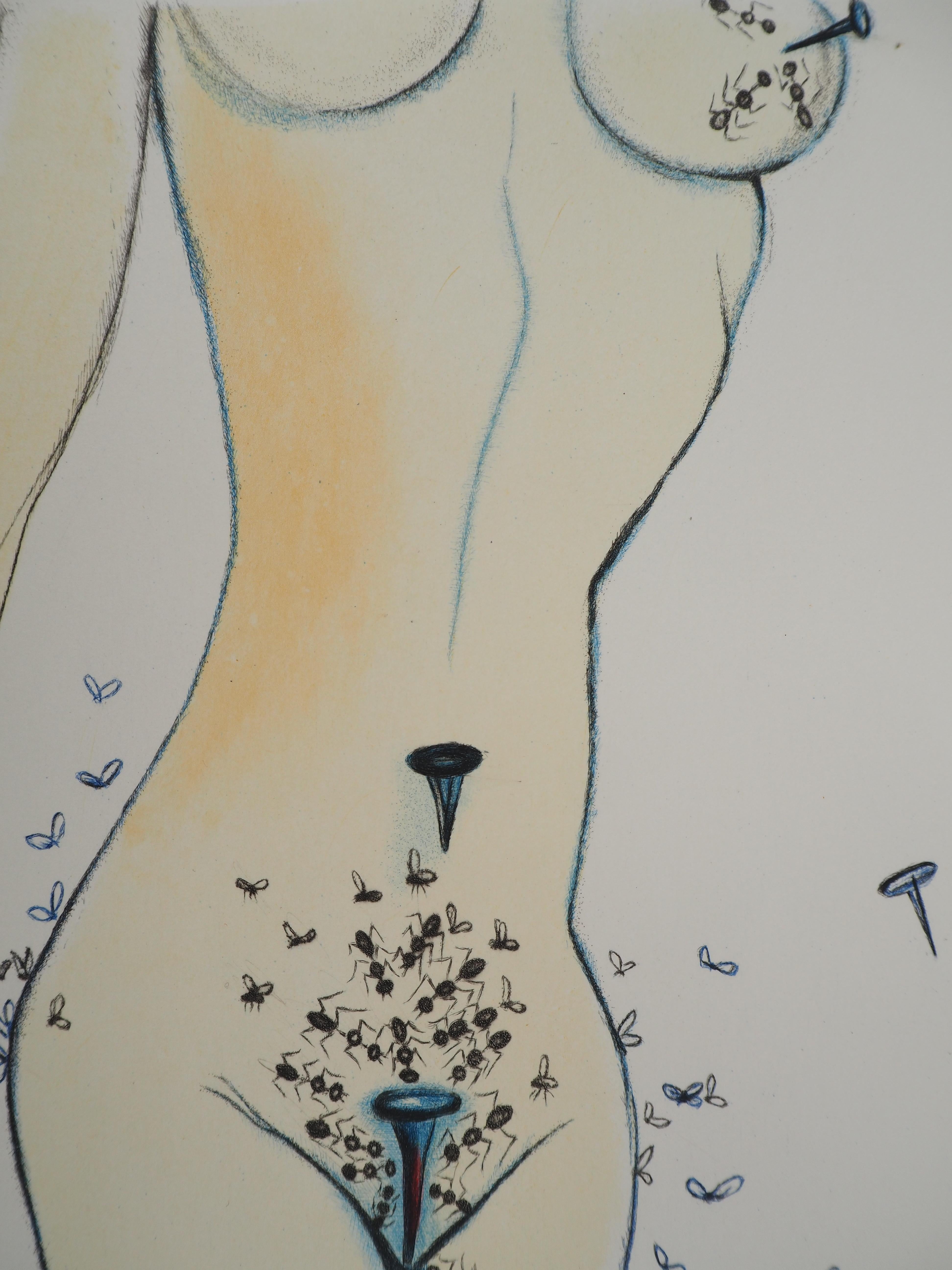 Casanova : Mujer espigada - Grabado original (Campo #67-4 B) - Nude Print Gris de Salvador Dalí