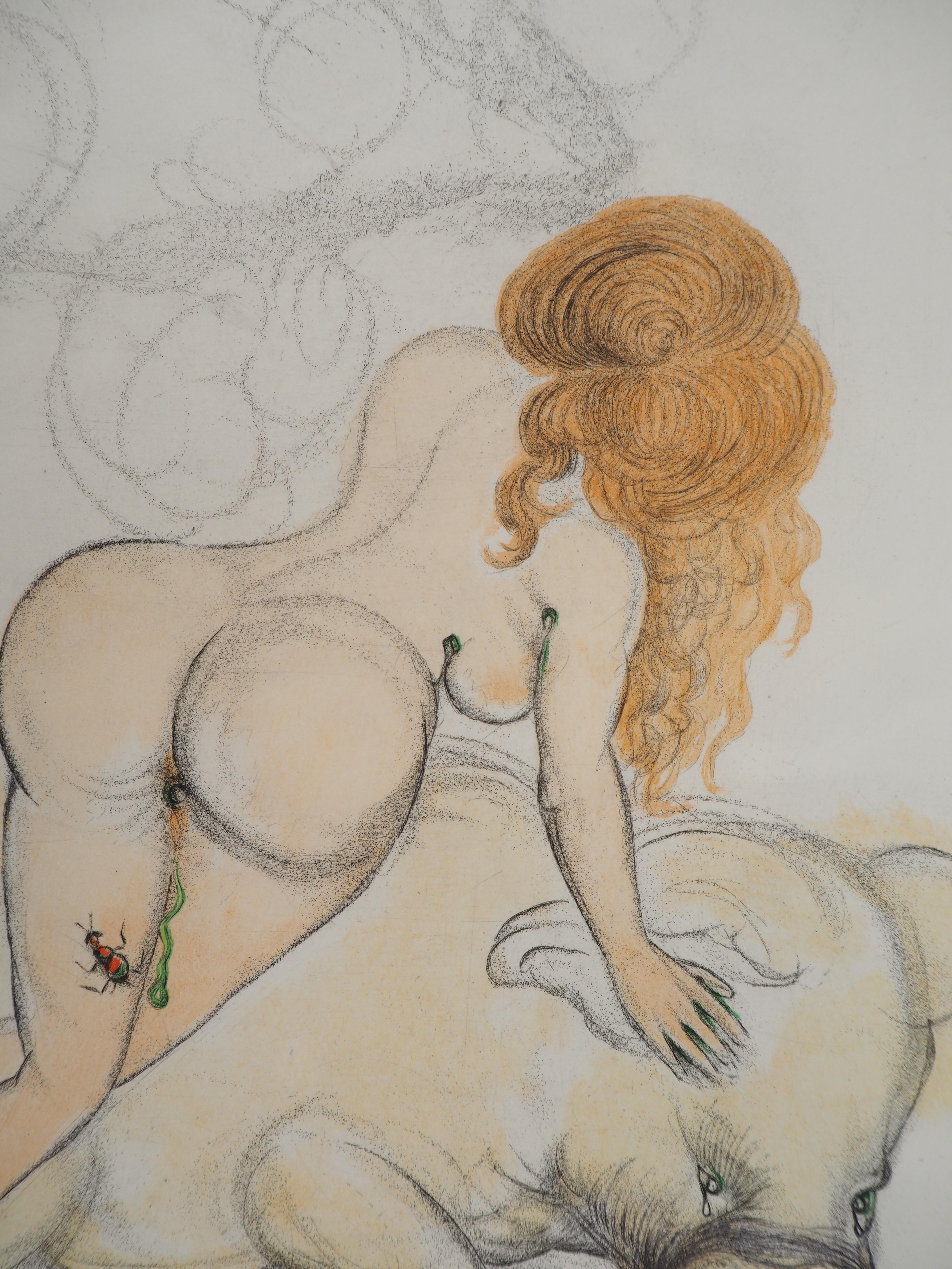 Casanova : La mujer y el cerdo trufado - Grabado original (Campo nº 67-4 H) - Nude Print Gris de Salvador Dalí