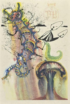 Vintage Caterpillar - Héliogravure from "Alice in Wonderland"- 1969