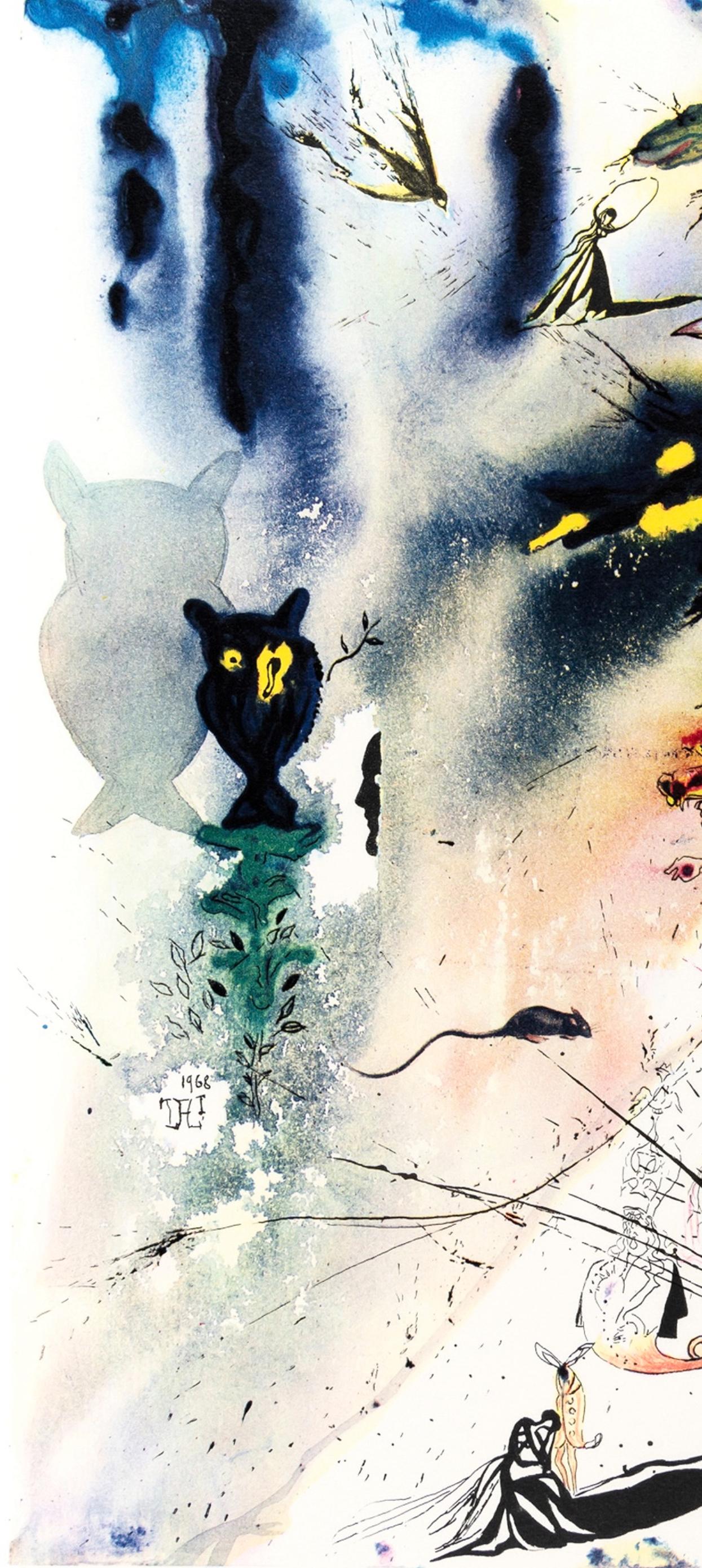 Caucus Race and a Long Tale (Field 69-5, A-M), Alice's Adventures in Wonderland - Beige Abstract Print by Salvador Dalí