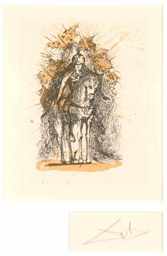 Cavalier Casqué aux Papillons - Lithograph - 1971