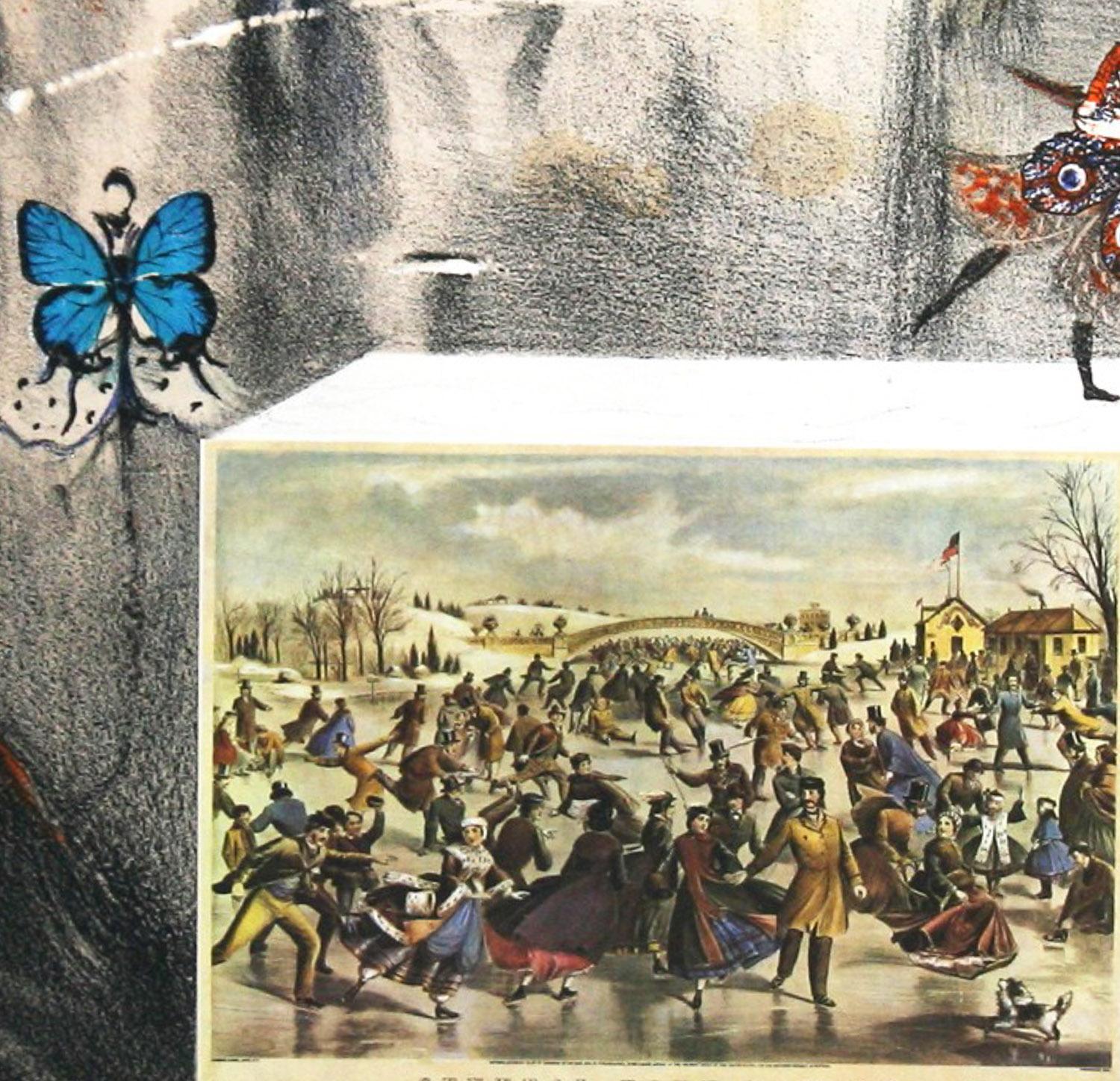 Central Park in Winter by Salvador Dali Currier&Ives series lithograph framed - Surrealist Print by Salvador Dalí