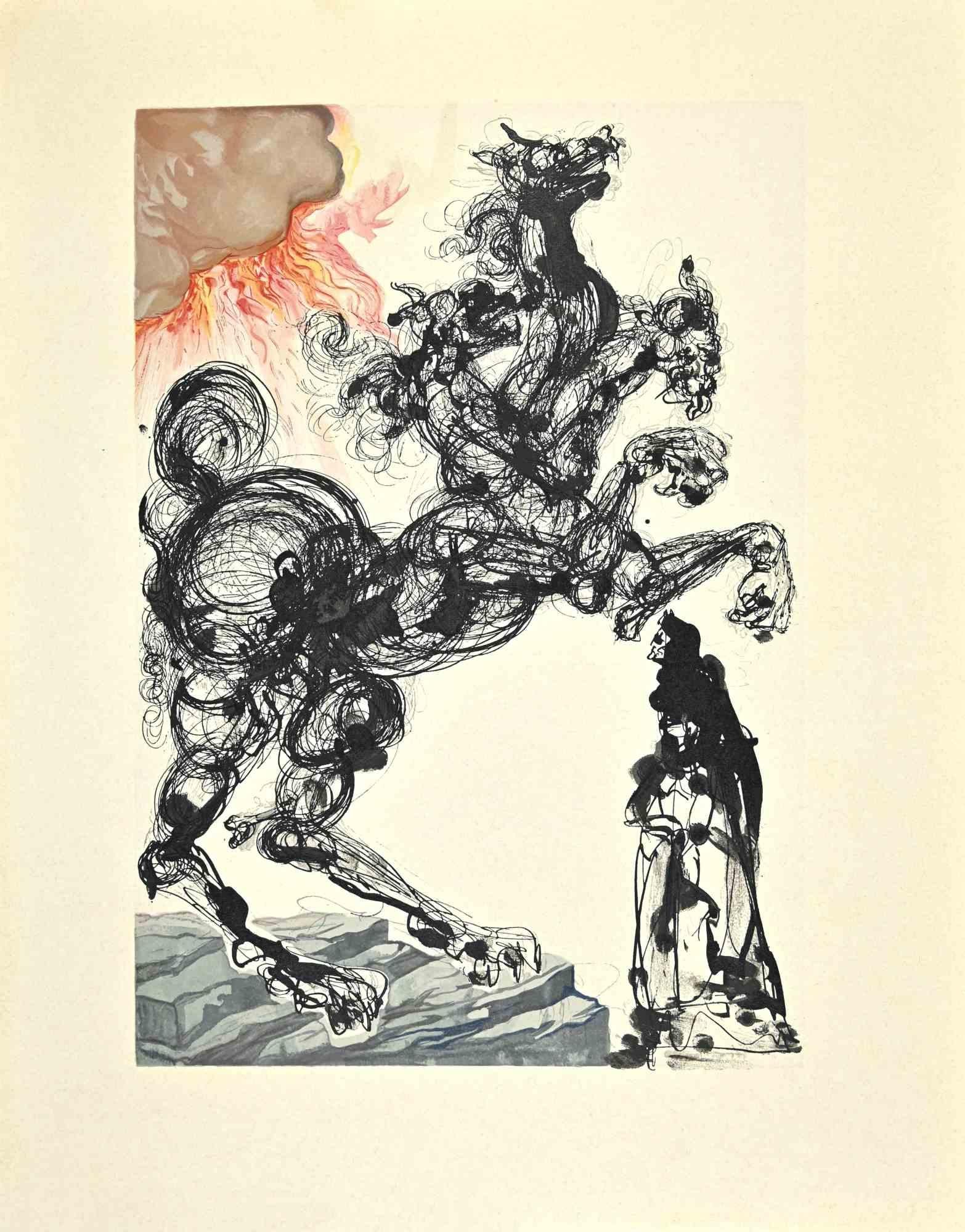 Salvador Dalí Print - Cerberus - Woodcut print - 1963