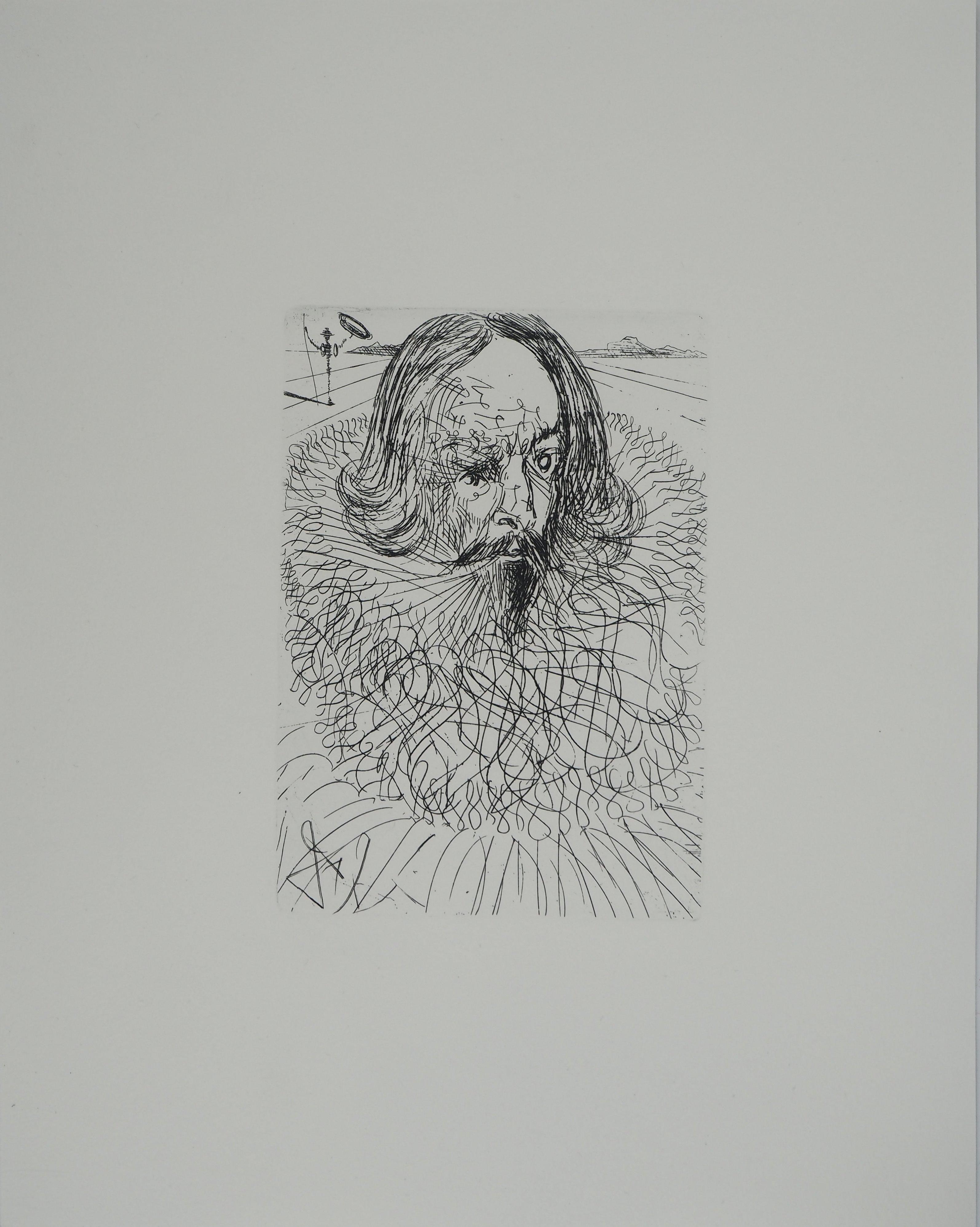 Cervantes y Don Quijote - Grabado original (Campo #65-7B) - Print de Salvador Dalí