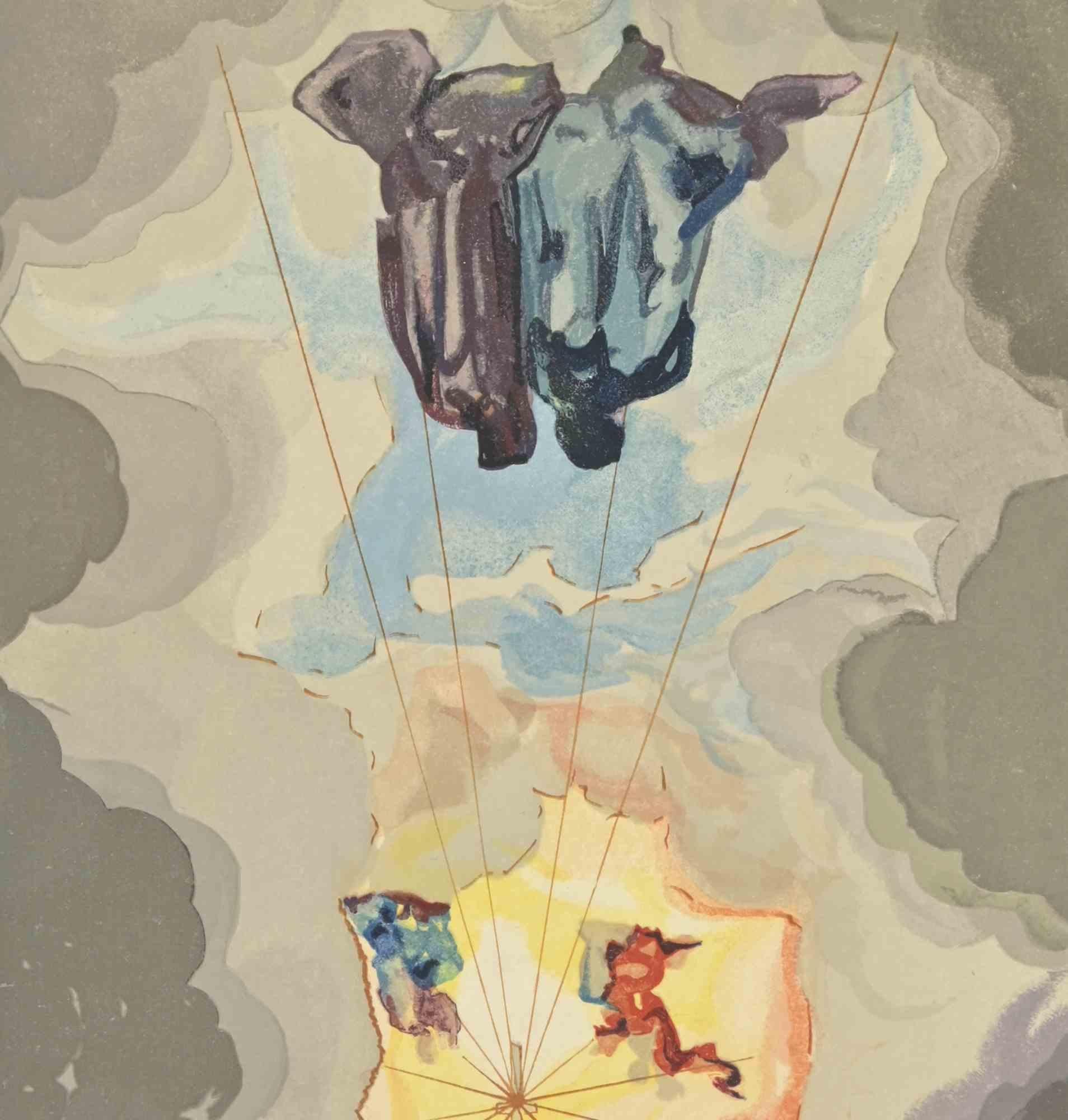 Chronology of Cacciaguida - Woodcut  - 1963 - Surrealist Print by Salvador Dalí
