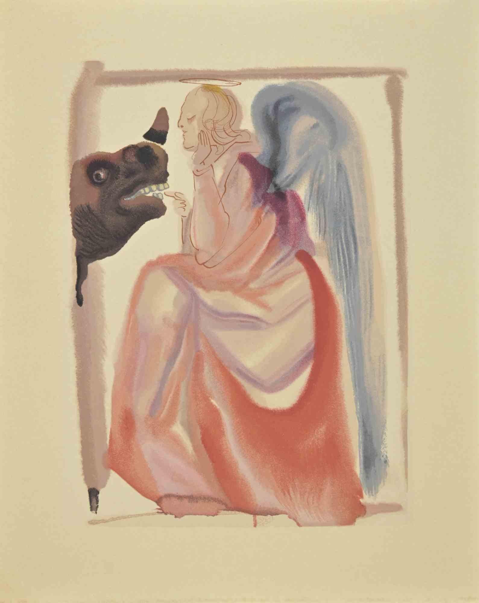 Figurative Print de Salvador Dalí - Iglesia e Imperio - La Divina Comedia - Xilografía  - 1963