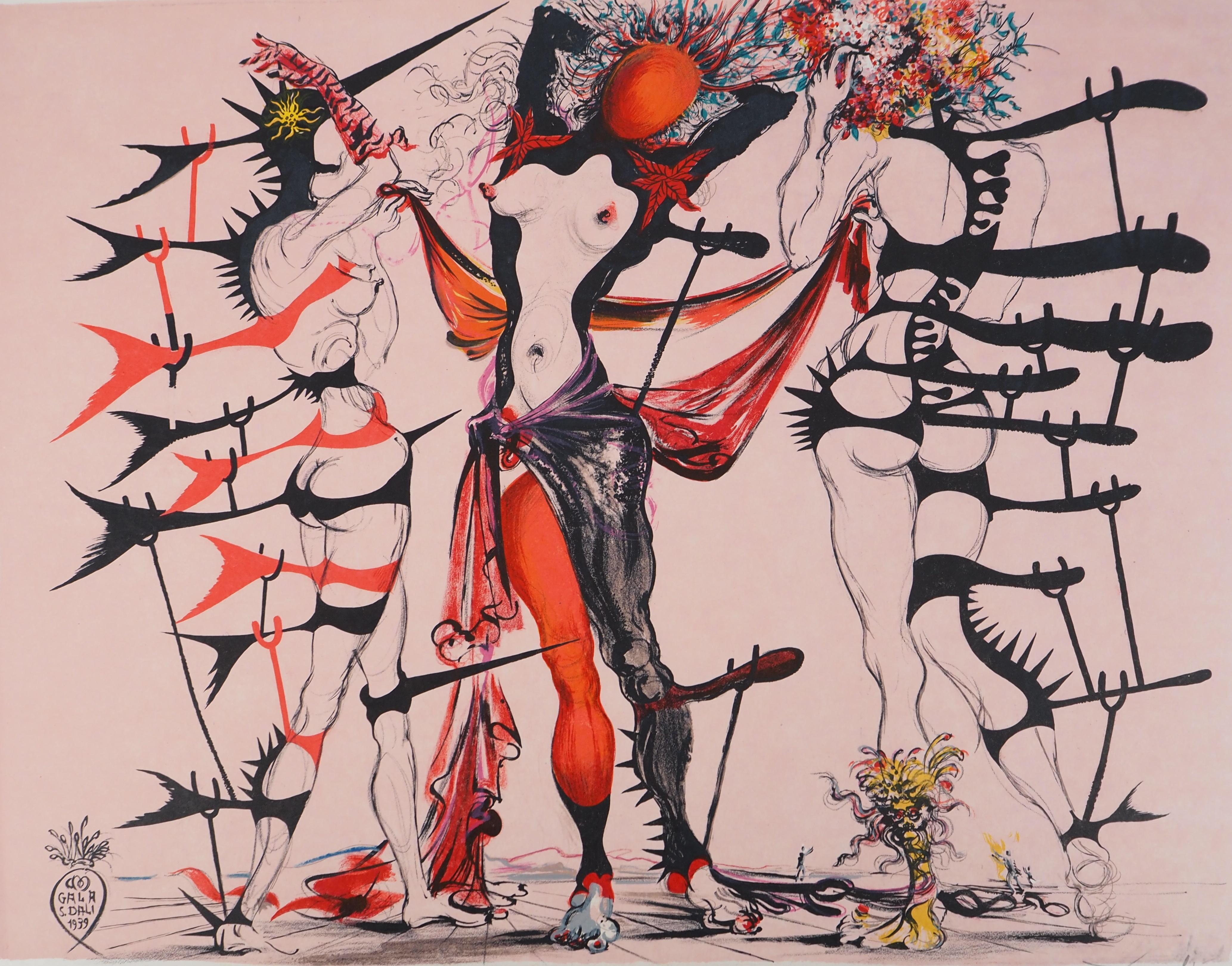 Costumi per Tristan Fou, Donne in fiore - Litografia originale firmata (Campo 70-2) - Print Surrealismo di Salvador Dalí