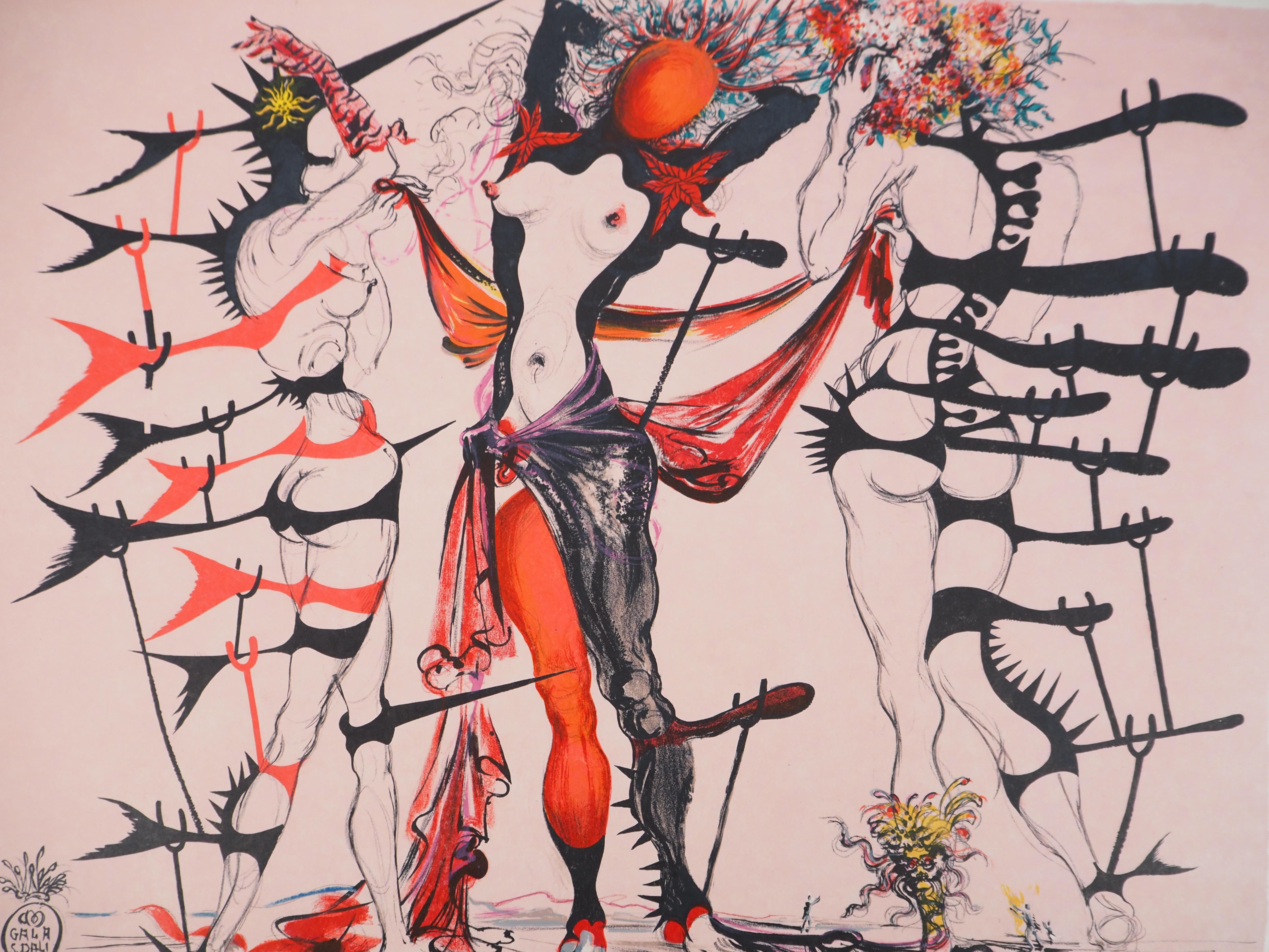 Salvador Dalì (1904-1989)
Costumi per Tristan Fou: Donne in fiore, 1970

Litografia originale (laboratorio Desjobert)
Firmato a matita
Numero di copie /XXV
Su carta giapponese, 56 x 76 cm (c. 22 x 30 in)

RIFERIMENTI:
- Catalogo ragionato Field