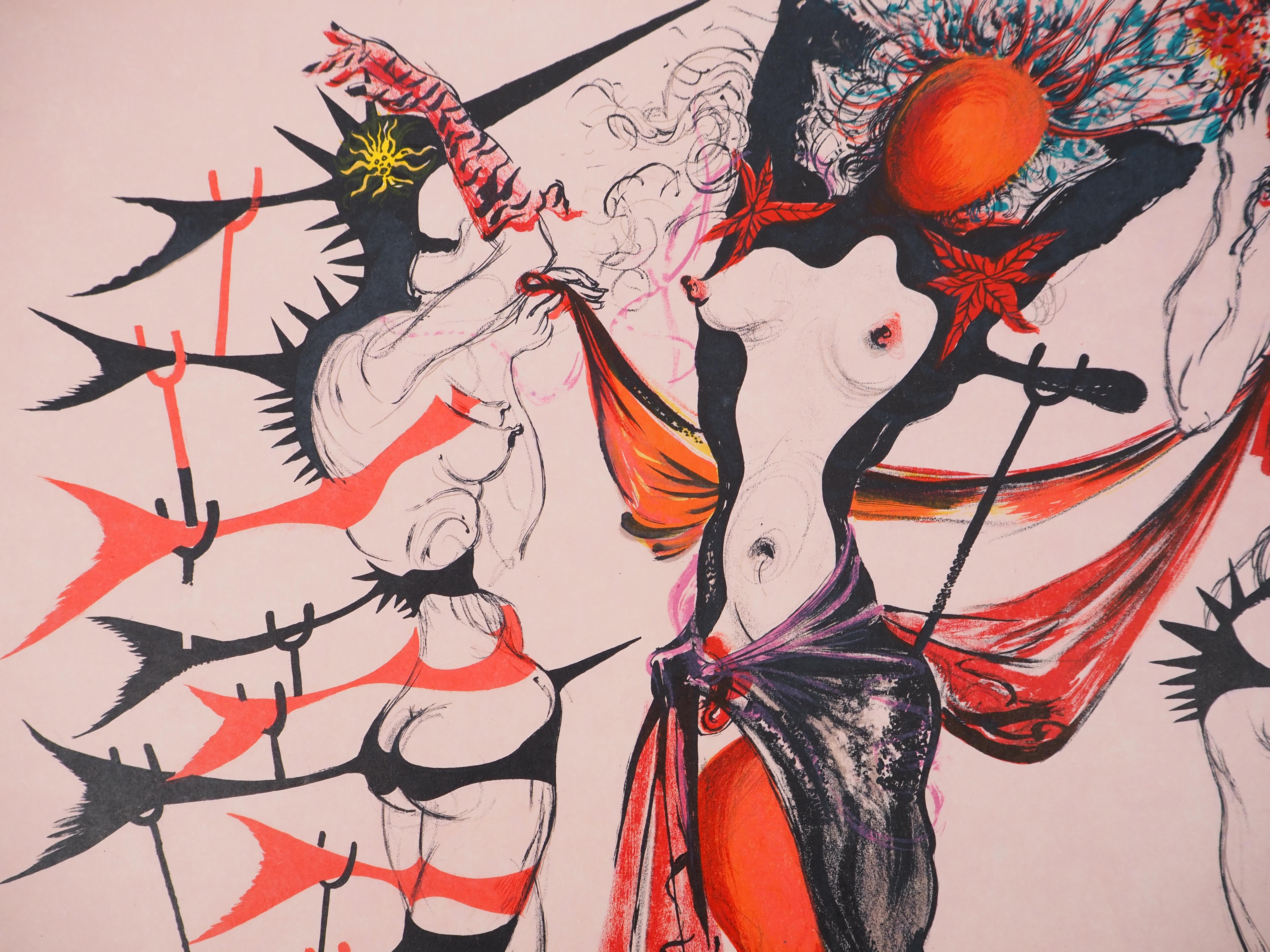 Costumi per Tristan Fou, Donne in fiore - Litografia originale firmata (Campo 70-2) in vendita 1