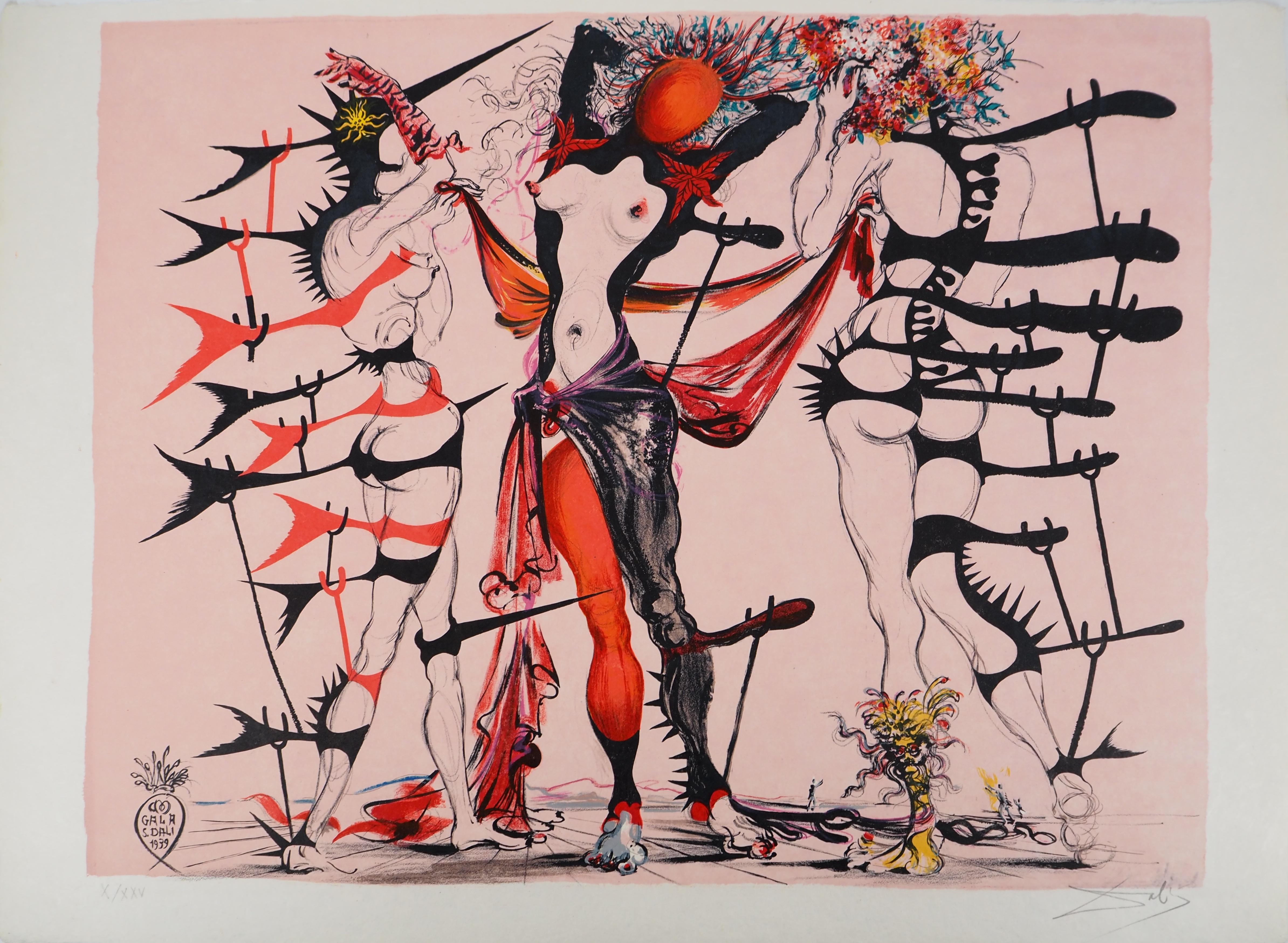 Figurative Print di Salvador Dalí - Costumi per Tristan Fou, Donne in fiore - Litografia originale firmata (Campo 70-2)
