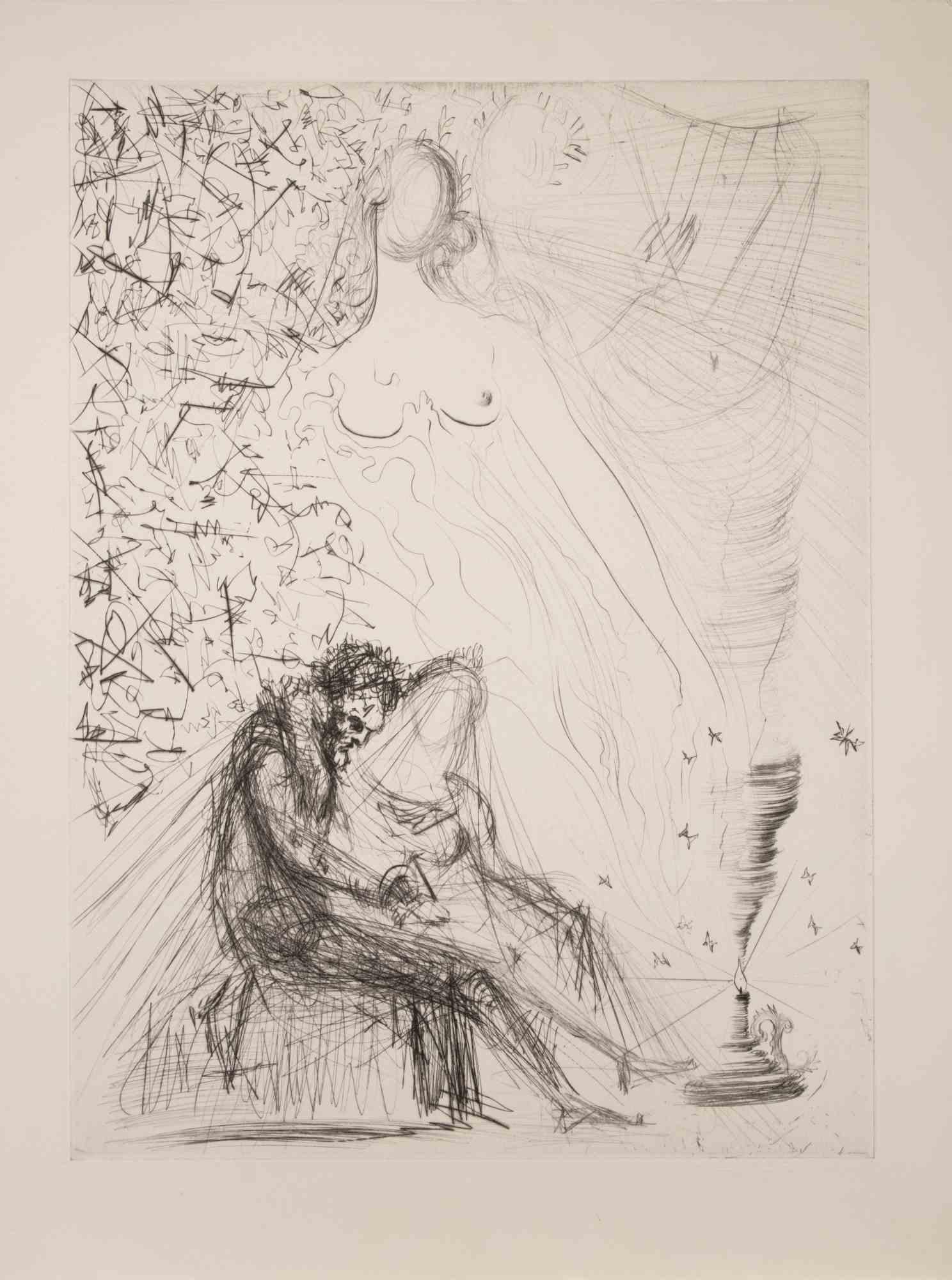 Figurative Print Salvador Dalí - Couple with a Candle - Gravure - 1968