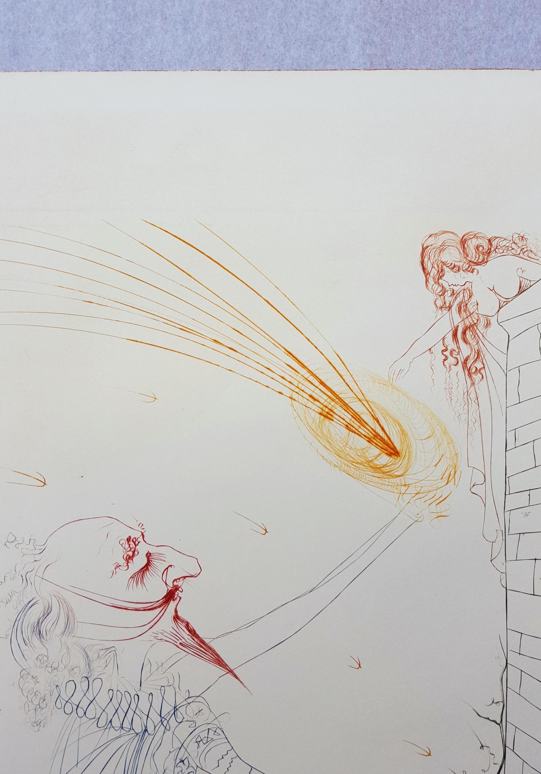 Cyrano de Bergerac and Roxanne - Gray Figurative Print by Salvador Dalí