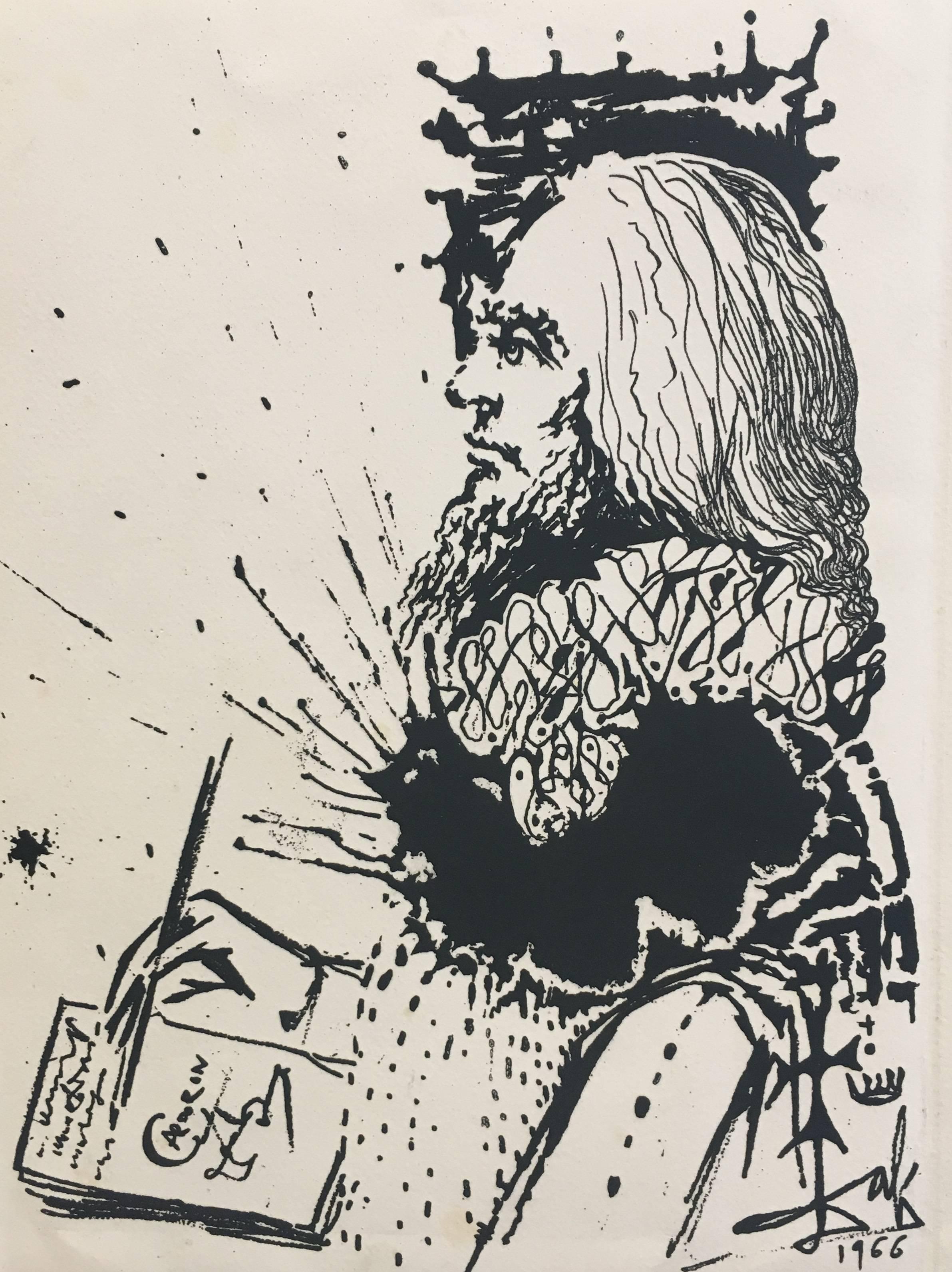 Dalí  Vertical  Grabado Retrato de Calderón - Print Surrealista de Salvador Dalí