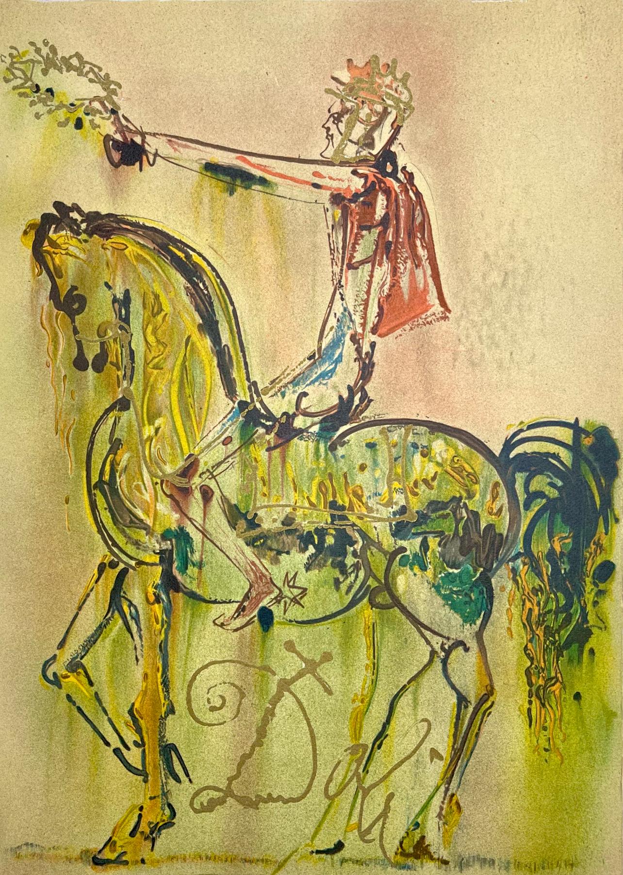 Salvador Dalí Landscape Print - Dalí­, Chevalier Romain, Les Chevaux de Dali (after)