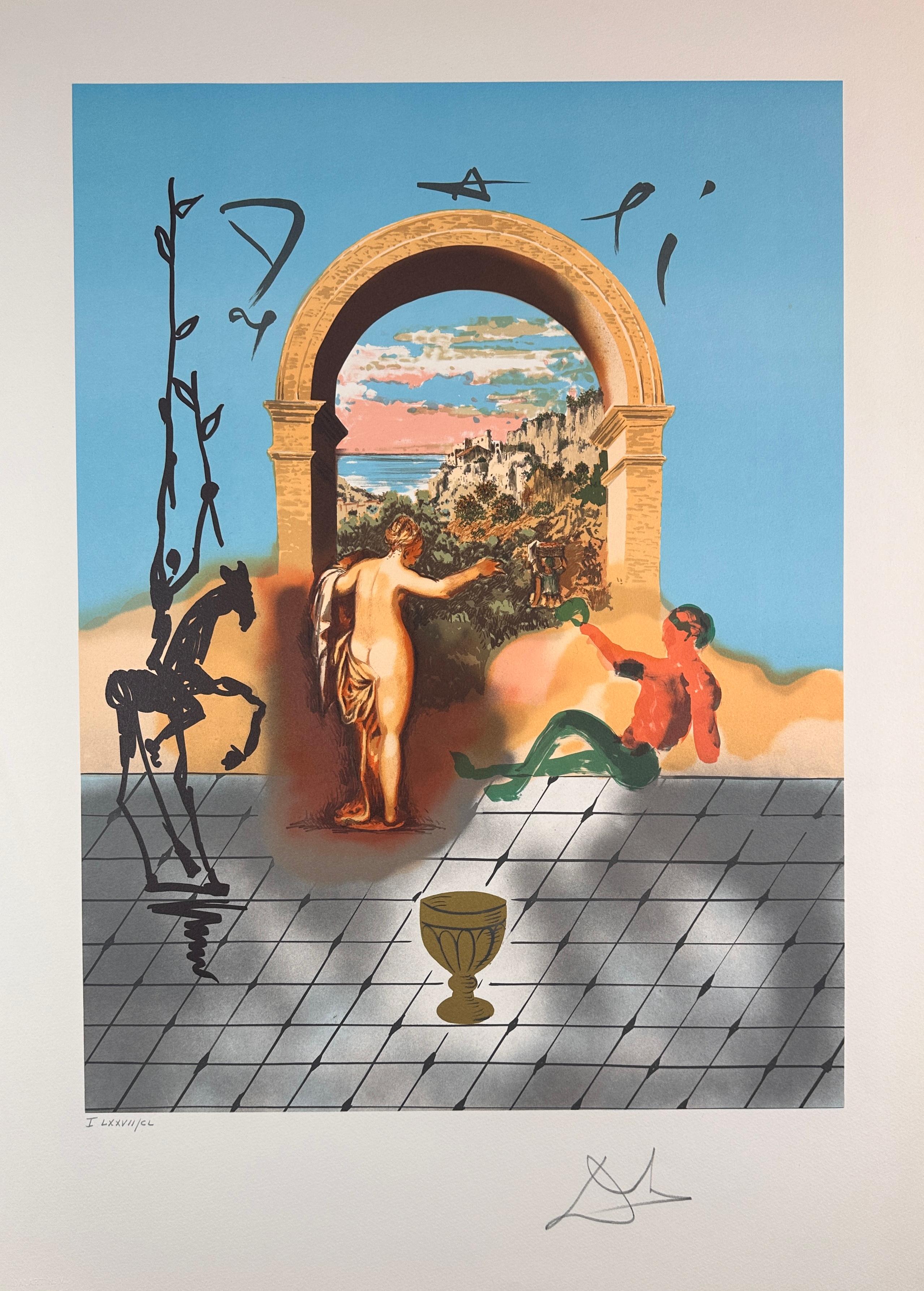 Dali Discovers America 2 Piece Suite With Original Portfolio Case - Beige Figurative Print by Salvador Dalí