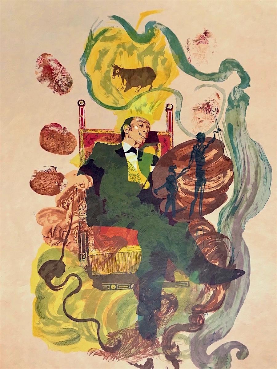 Salvador Dalí Interior Print - DALI DREAMS (KING OF COINS) 1978 Signed Lithograph on Japon Paper, Tarot Card 