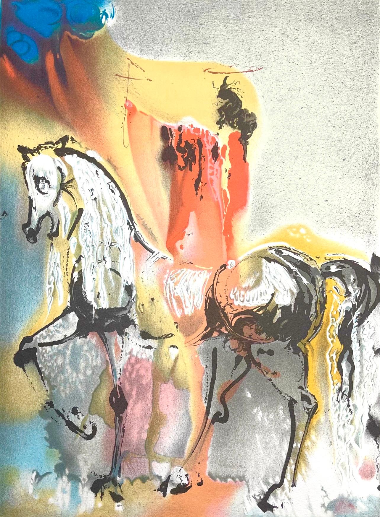 Salvador Dalí Figurative Print - Dalí­, Le Chevalier Chrétien, Les Chevaux de Dali (after)