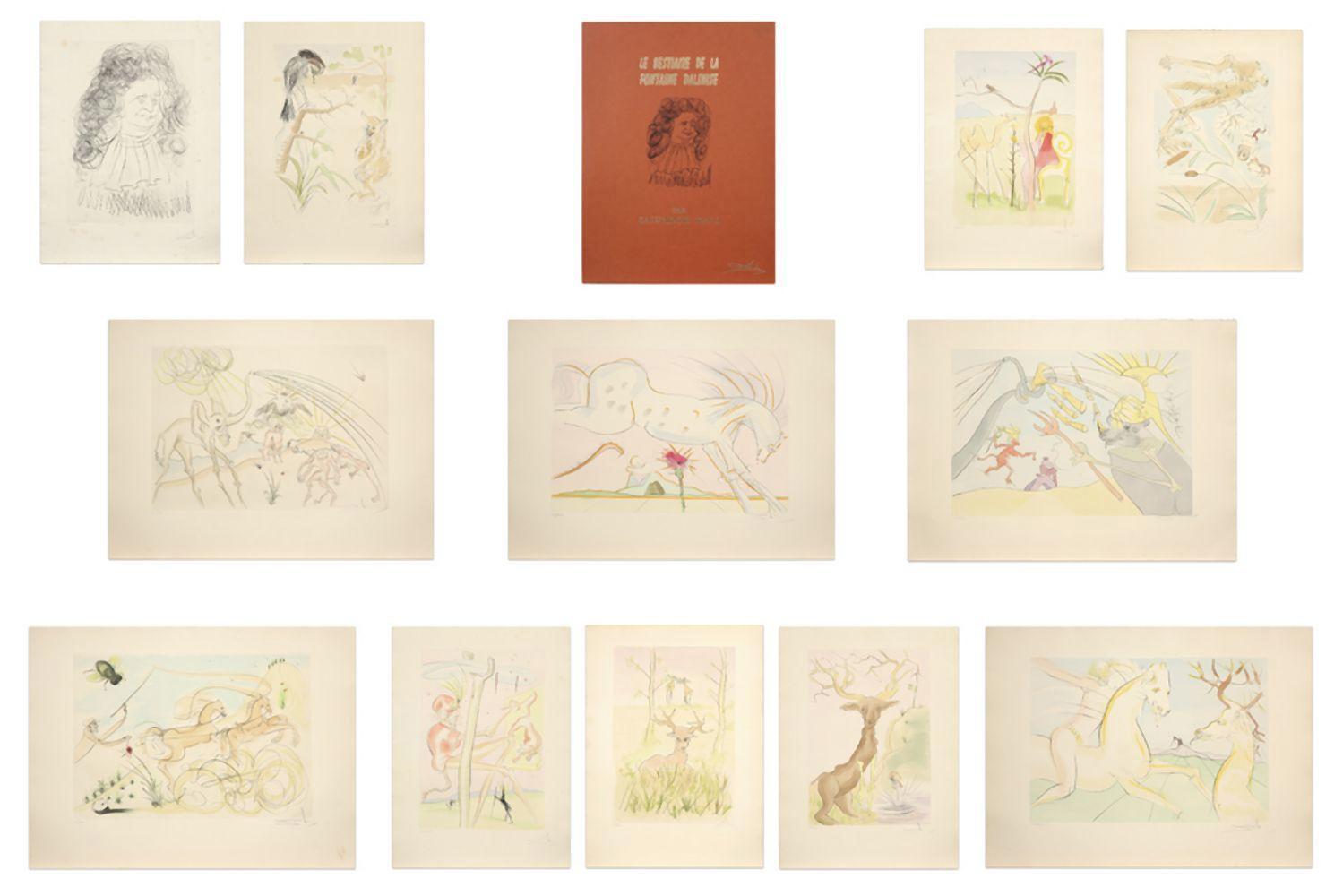 DALI SALVADOR „Le Bestiaire de La Fontaine Dalinise“ voller Satz von 12 Radierungen – Print von Salvador Dalí
