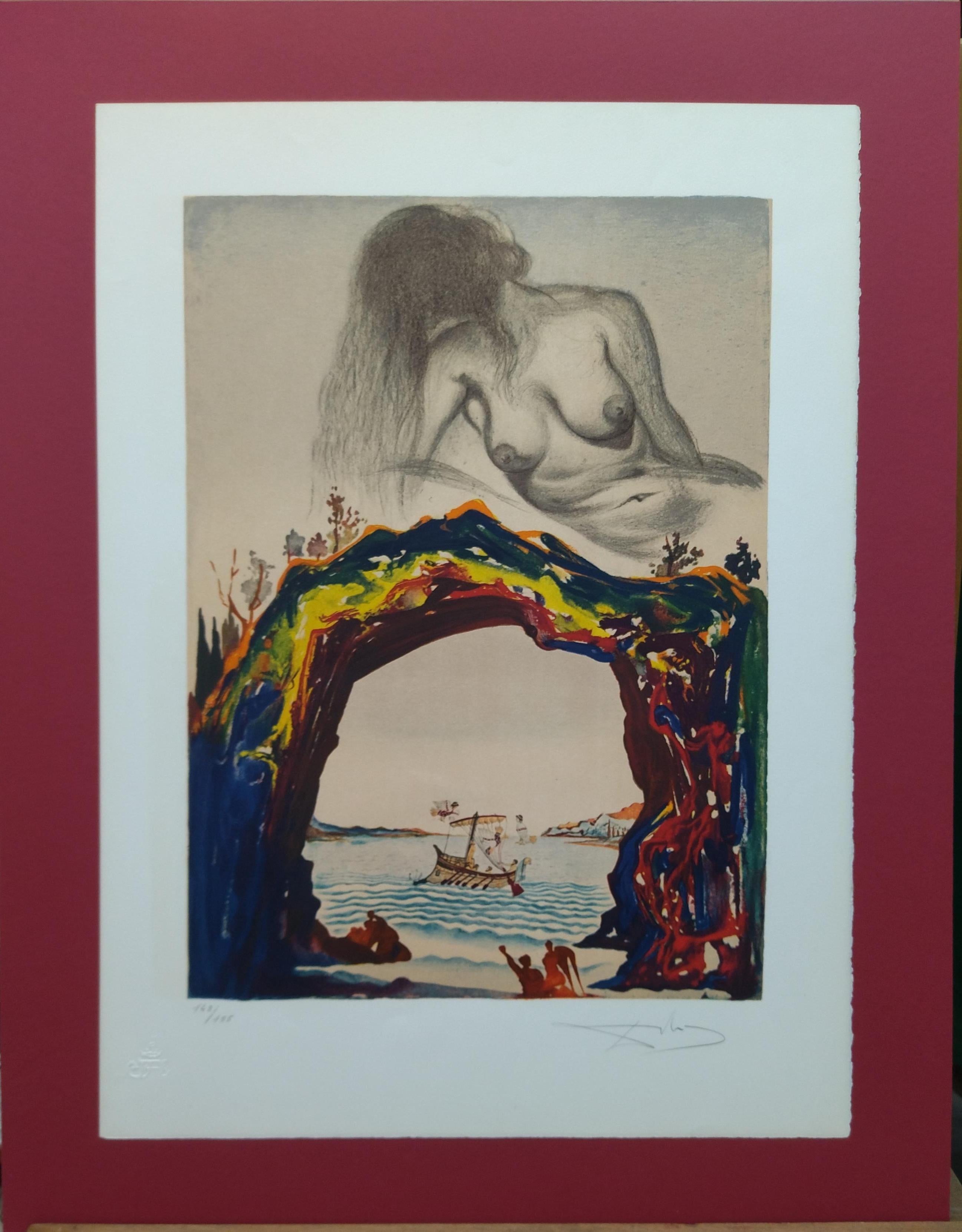 Dali  Vertical    La Sirene lithograph certificate painting - Surrealist Print by Salvador Dalí