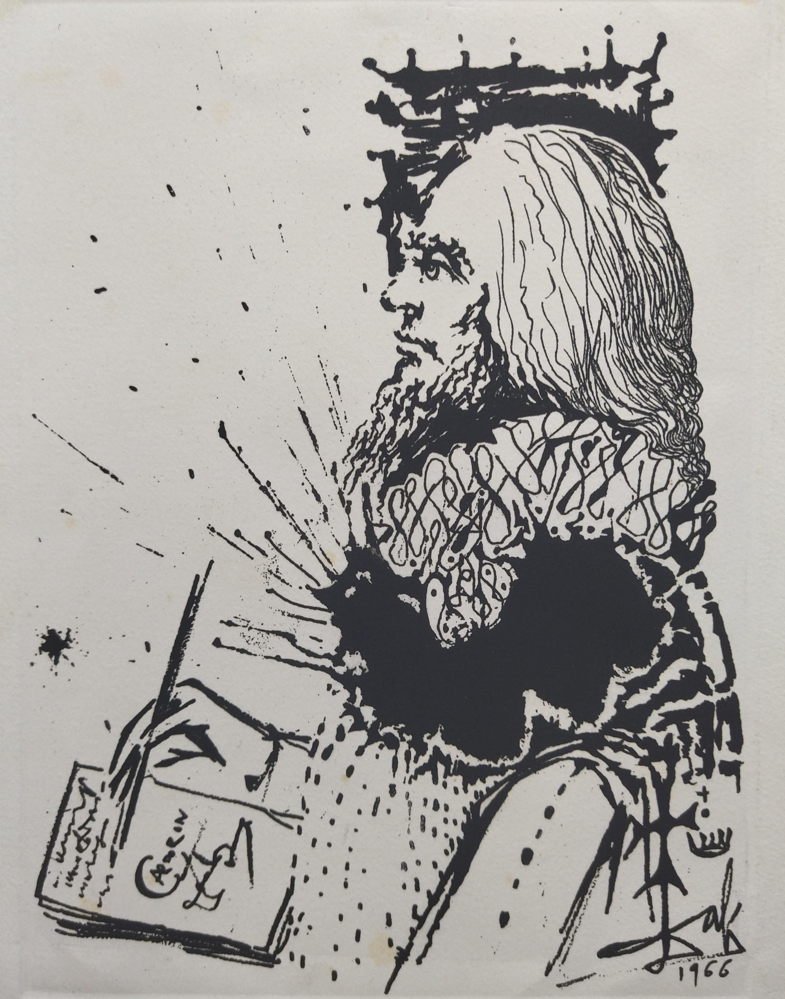 Dali  Vertical  Portrait de Calderon engraving - Black Abstract Print by Salvador Dalí