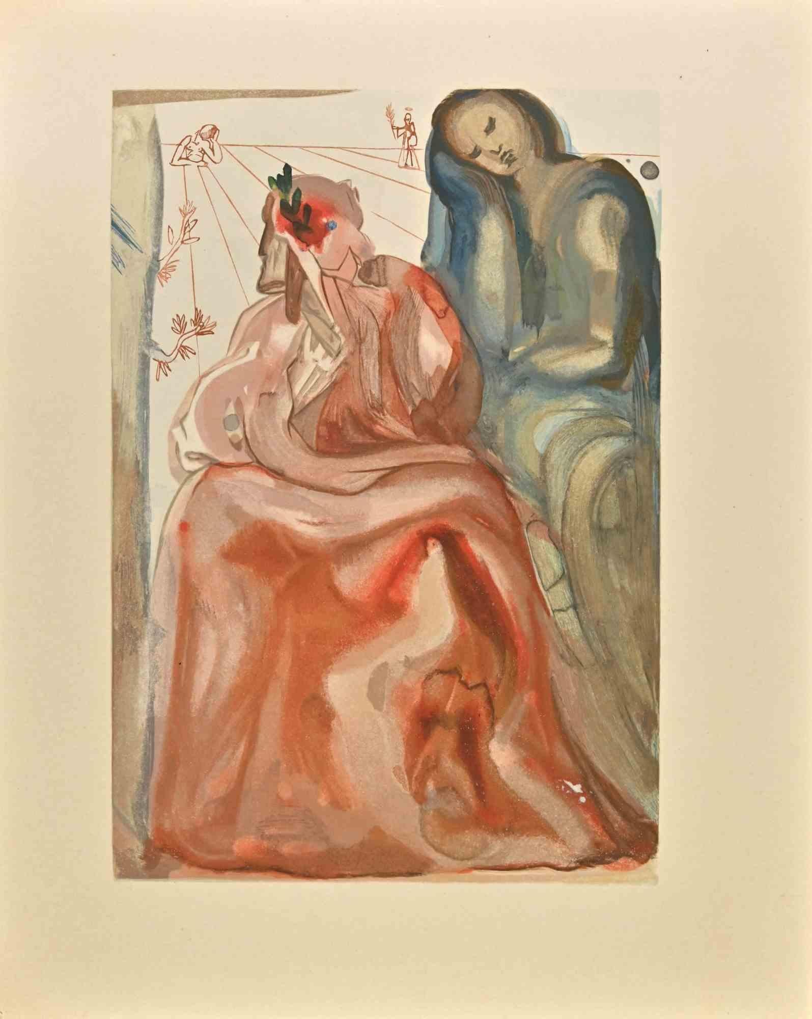 Figurative Print Salvador Dalí - Dante et Beatrice - « La Divine Comédie » - gravure sur bois attribuée à Salvador Dali - 1963